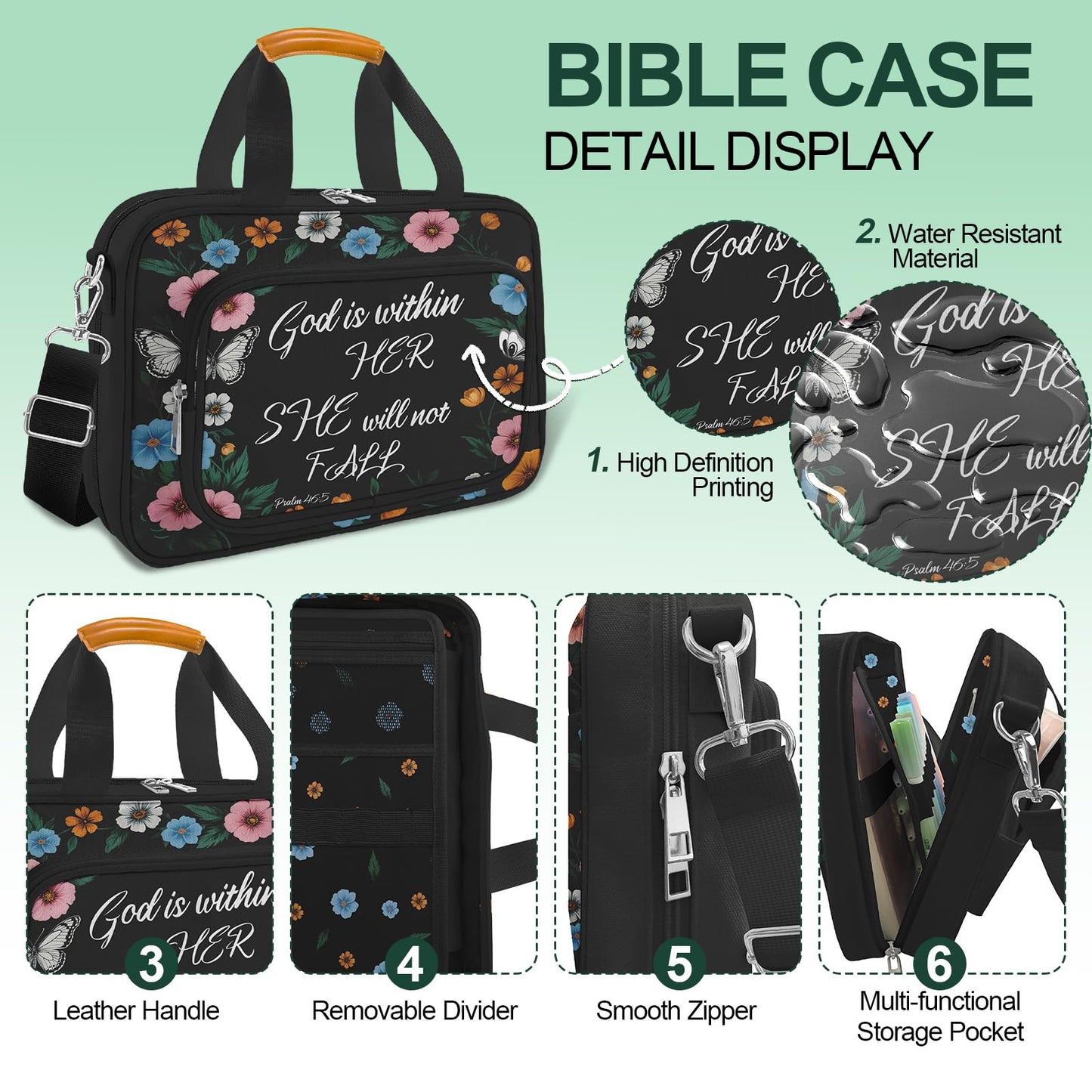 Butterfly Floral Bible Cover Case for Women,Large Boho Church Bag,Bible Bags for Women Organizer,Bible Study Supplies Journaling Kit Book Carrying Case with Bible Highlighters Shoulder Strap