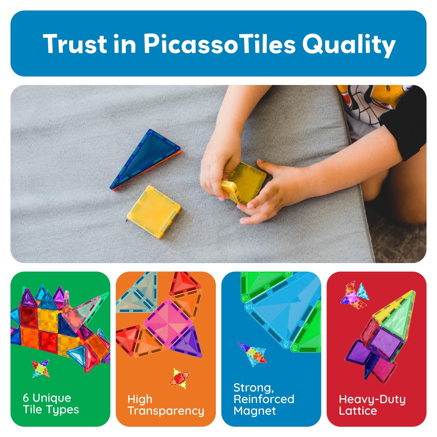 PicassoTiles 80 Pcs Magnetic Building Tiles Magnet Building Block Toys W/Car Diamond Educational Construction Playset Toy for STEM Sensory Gifts Kid Brain Development Stacking Blocks Construction Set