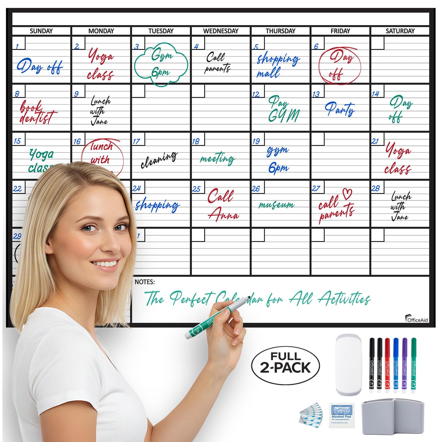 2 PK Large Dry Erase Calendar for Wall | 36x48 | Large Wall Calendar Dry Erase Monthly | 1M 17x26, 24x36, 3M 40x17, 12M 45x55 | Dry Erase Calendar Board for Wall | Whiteboard Calendar | Calendar Whiteboard
