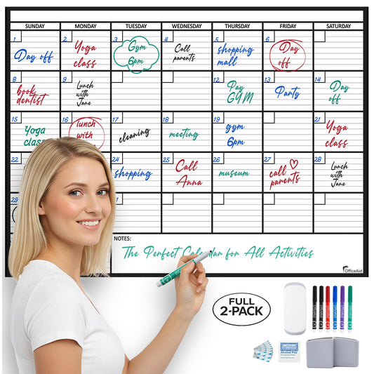 2 PK Large Dry Erase Calendar for Wall | 36x48 | Large Wall Calendar Dry Erase Monthly | 1M 17x26, 24x36, 3M 40x17, 12M 45x55 | Dry Erase Calendar Board for Wall | Whiteboard Calendar | Calendar Whiteboard