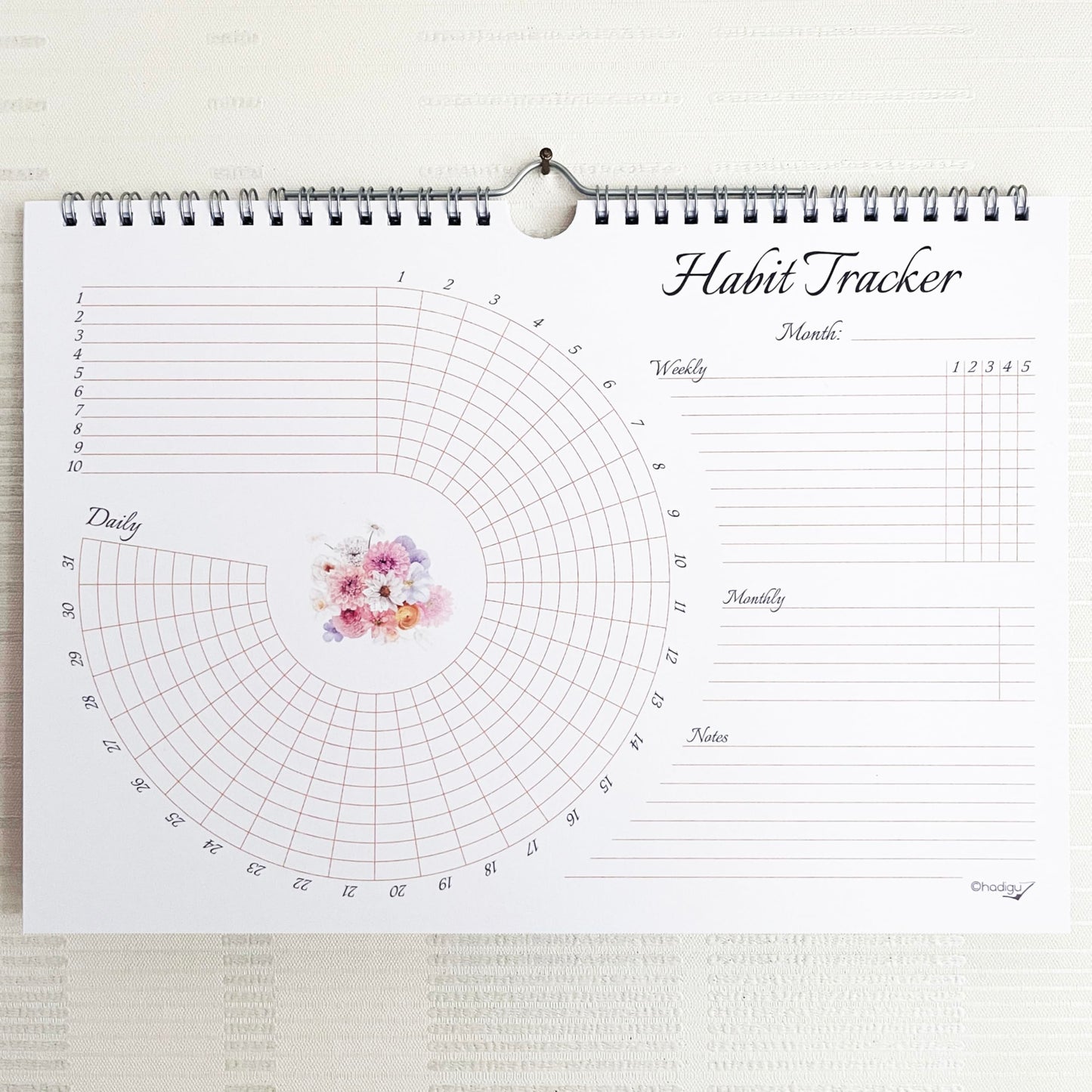 Habit Tracker Calendar (Undated 12 Month) Floral Design, Spiral Bound and Hanger, A4 Size (8,3"x11.7") Quality Heavy Paper, Monthly Habit Tracker Journal and Goal Tracker.