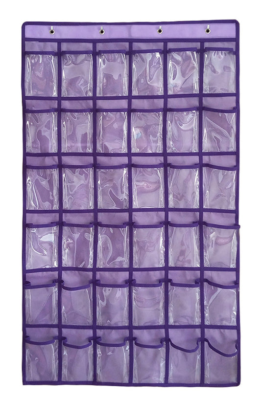 NIMES Hanging Closet Underwear Sock Jewelry Storage Over The Door Classroom Cell Phone Calculator Organizer 36 Clear Pockets (Purple)