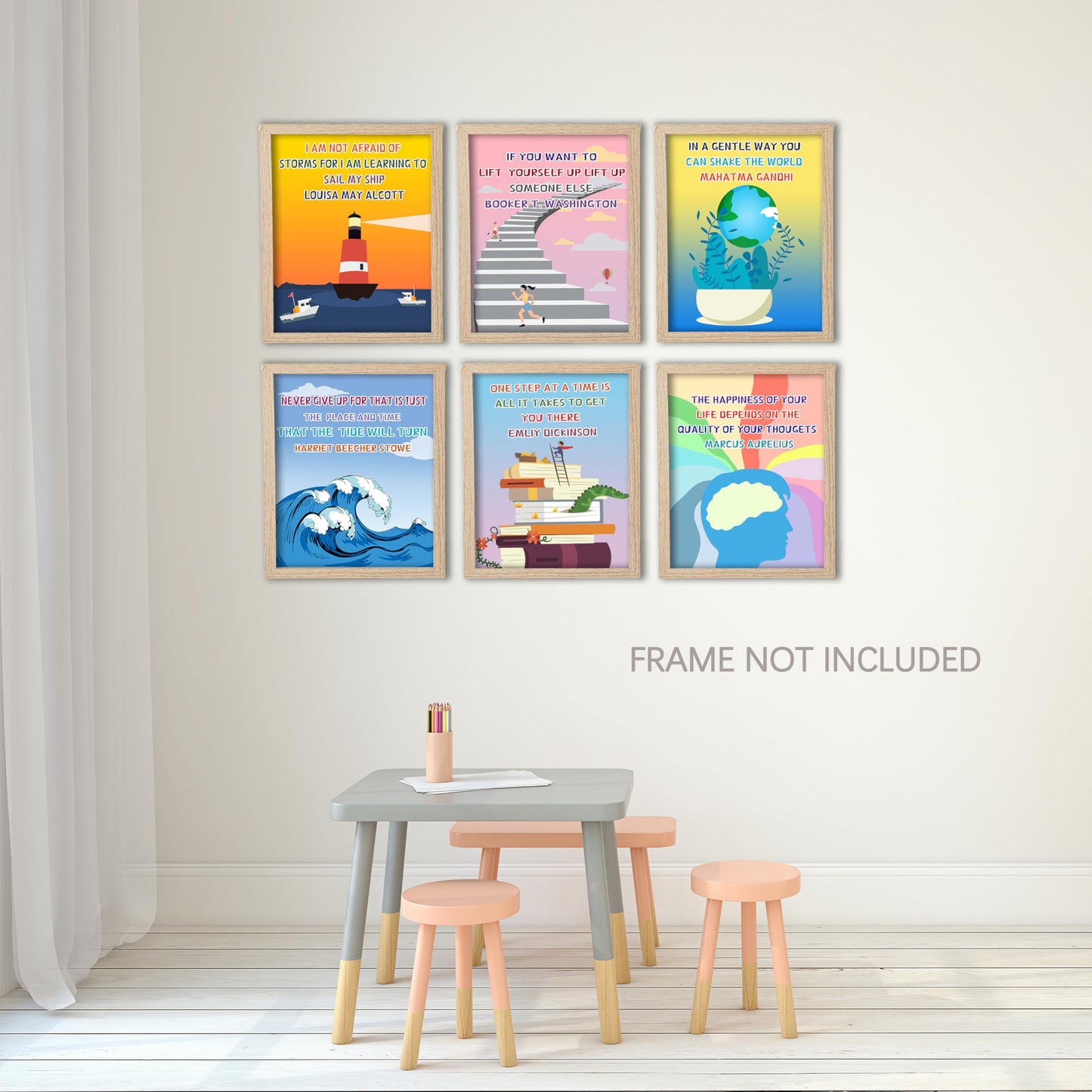 KDMAZH 6pc Set Inspirational and Motivational Classroom Posters， Language educational poster， Positive Posters， for Middle and High School Classroom Decorations ，8×10Inch，Unframed