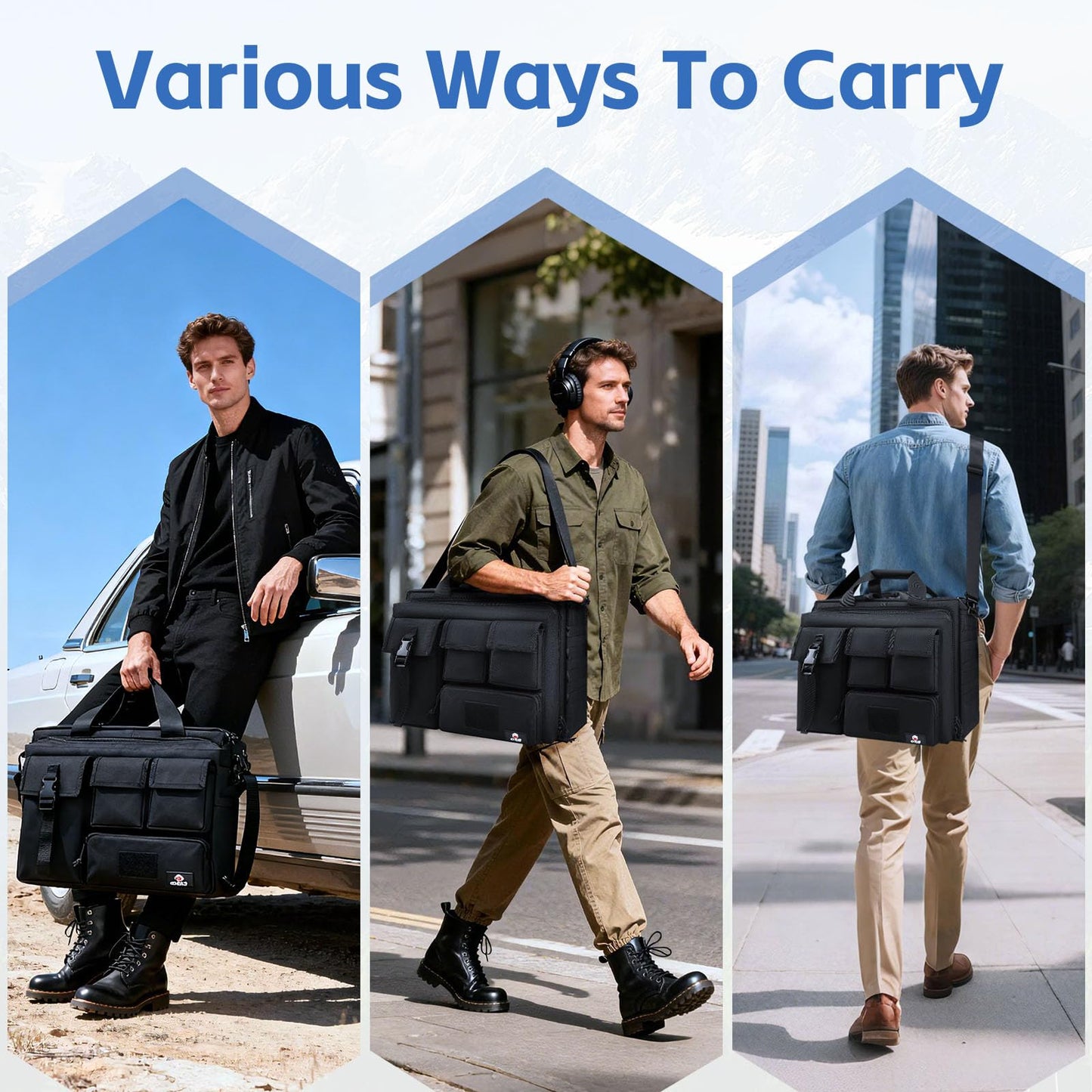 GES Tactical Messenger Bag for Men, 17.3 Inch Military Laptop Briefcase for Work, Durable Water-Resistant Computer Shoulder Bag for College & Travel