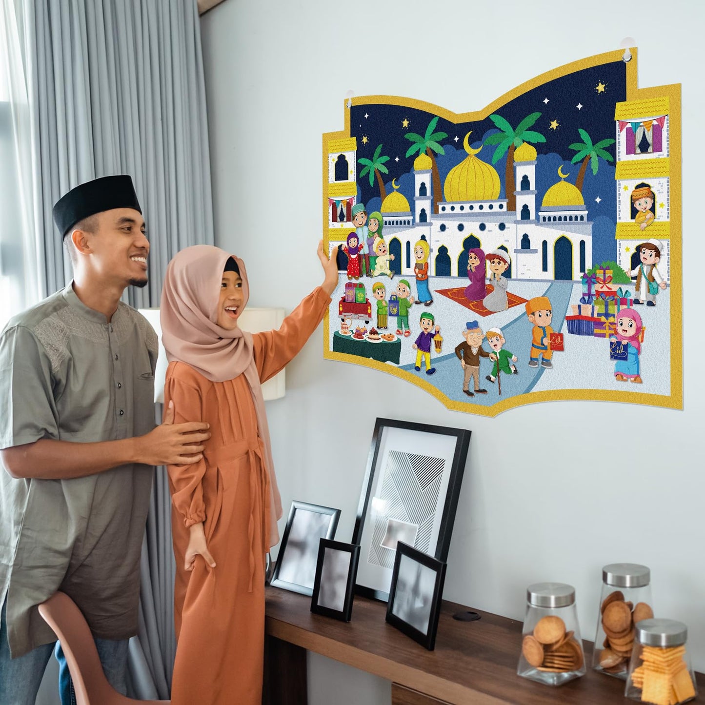 Cinrobiye DIY Ramadan Craft Kit – Eid Crafts & Activities, Reusable Felt Mosque, Moon & Stars Set for Classroom, Home, Islamic Holiday Decorations, Party Supplies