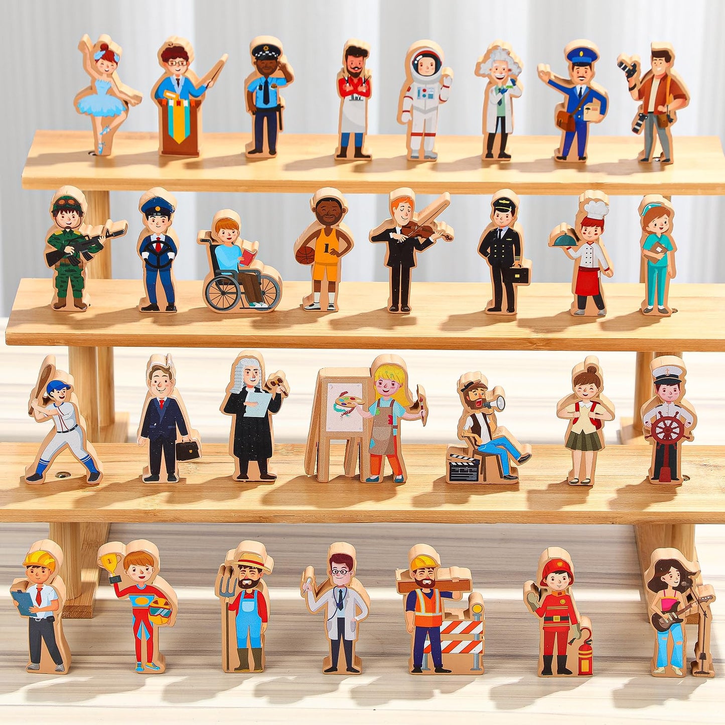 Blosssound Wooden Toys Set for Preschool Classroom - Multicultural Career People Blocks Educational Wooden Play for Kids Learning Toys Play Games Activity Supplies (30 Pcs,Community Helpers)