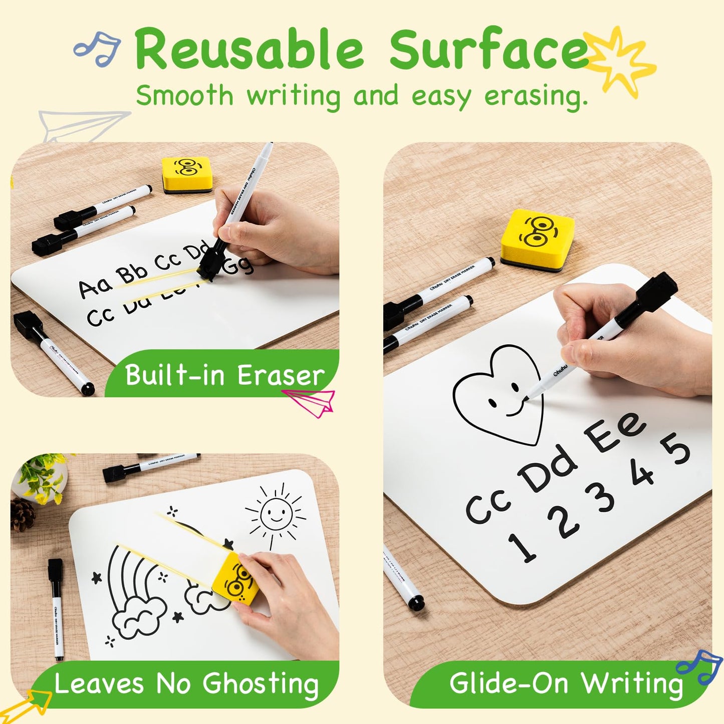 Ohuhu 30 Pack White Boards Double-Sided - 9"x 12" Small Dry Erase Board Class Set - Includes 30 Mini Whiteboards, 30 Black Markers and 30 Erasers for Students, Teachers, Classroom, School & Office