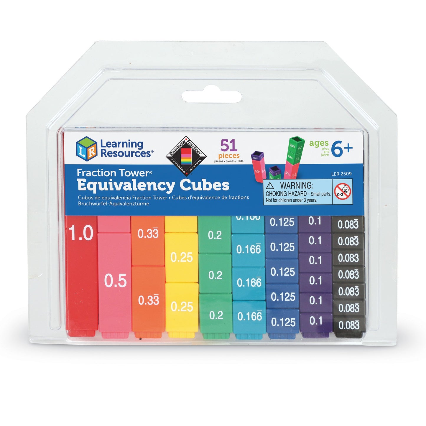 Learning Resources Fraction Tower Equivalency Cubes - 51 Pieces, Ages 6+ Math Toys for Kids, Classroom and Homeschool Accessories, Fractions for Kids