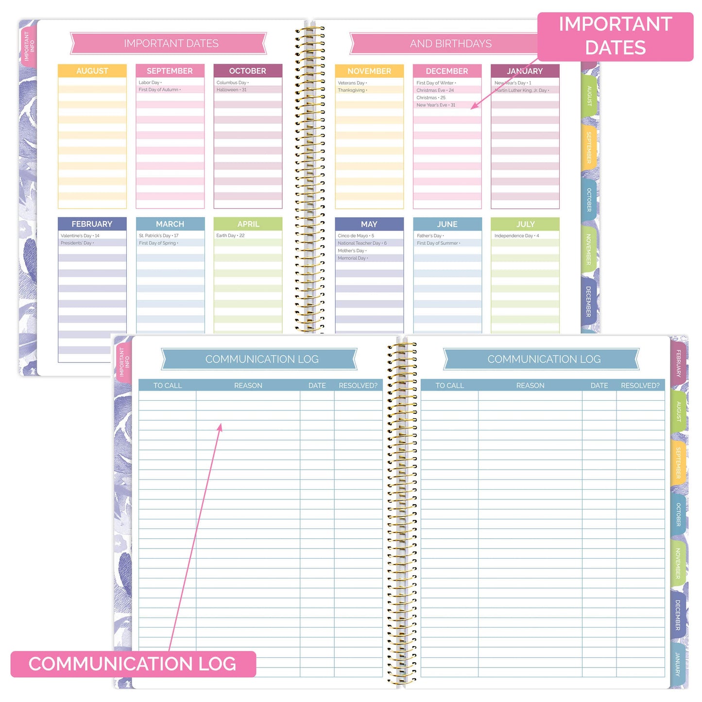 bloom daily planners Undated Academic Year Teacher Planner & Calendar - 7 Period Lesson Plan Organizer Book with Frosted Cover (9" x 11") (Watercolor Floral)