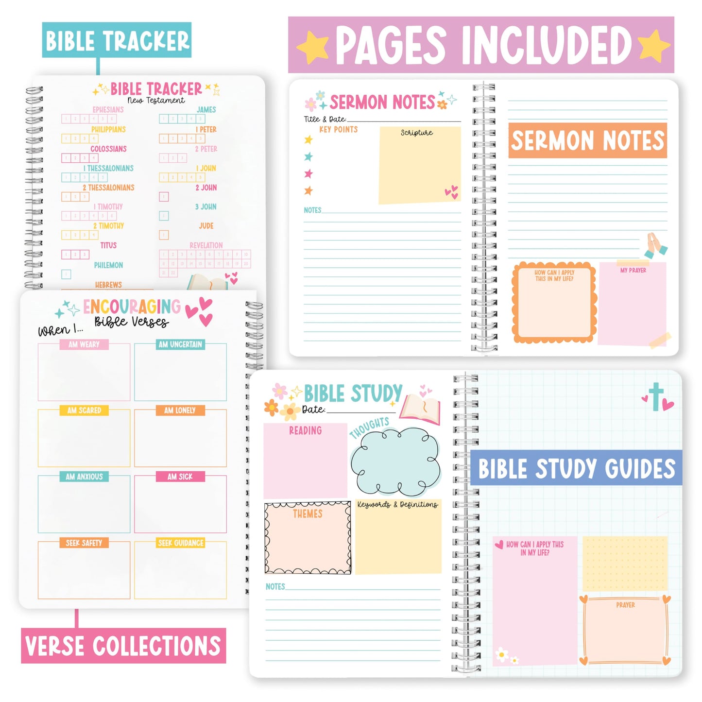 Guided Bible Study Journal for Women - Bible Journal for Women, Sermon Notes Notebook, Church Notes Journals, Scripture Study Supplies and Journaling Kit, Christian Graduation Gifts