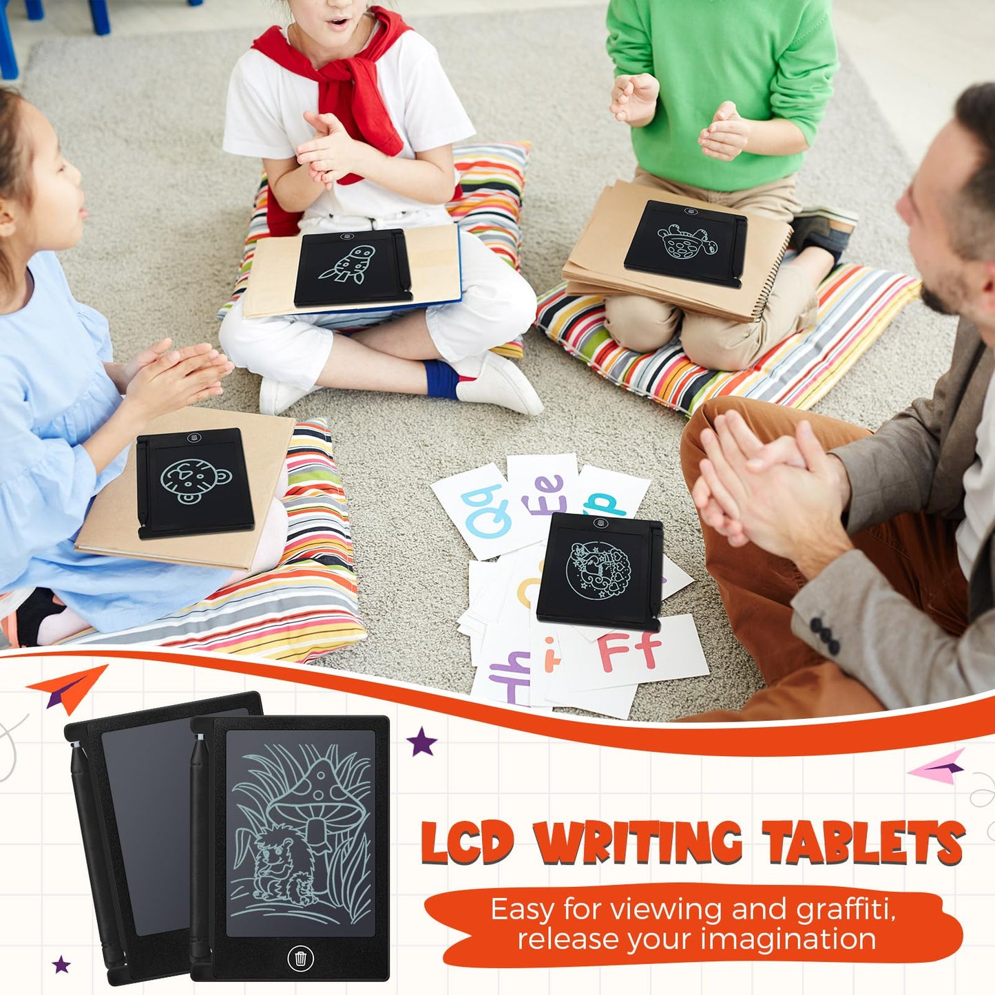 Nezyo 16 Pack 4.5 Inch Mini LCD Writing Tablet for Kids Electronic Doodle Board Bulk Erasable Drawing Tablet Reusable Writing Pad for Girls Boys Party Favor Goodie Bag Classroom Gifts(Black)