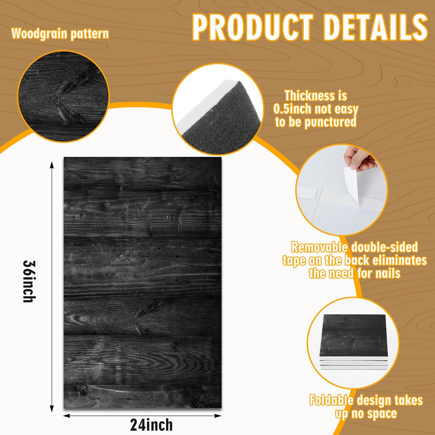 Hahafelt 36 x 24 x 0.5 Inch Felt Wood Grain Dart Board Wall Protectors Square Dart Board Backing Tiles Dartboard Backboard Cork Backboards Alternative (Black Grain)