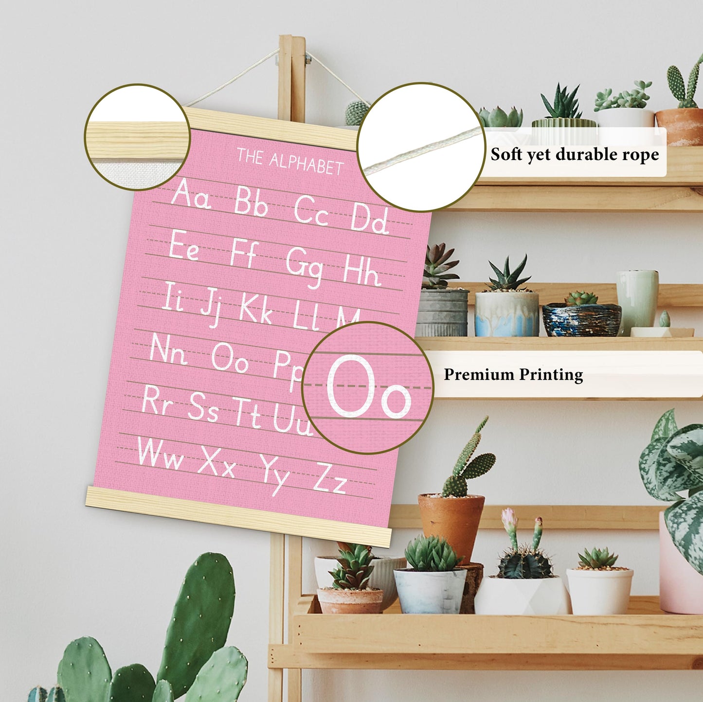 Numbers Alphabet Poster for Toddlers,Educational Wall Chart for Nursery Kids Learning, Homeschool & Playroom Decor and Bedroom for Wooden Hanger Frame Set of 2, 12x18 Inch - A04