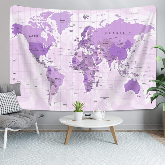 Old World Map Purple Tapestry, Map of World Tapestry Wall Hanging for Kids Students, Vintage Asia Europe America Africa Japan Wall Poster Tapestries for Bedroom Living Room Office Wall Decor, 80X60in