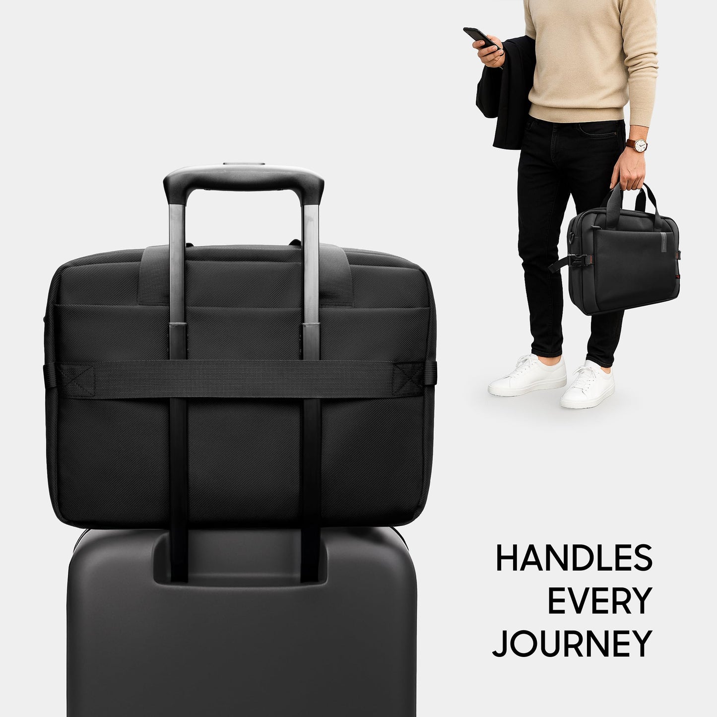 Sharper Image Messenger Briefcase for Men, Laptop Bag fits up to 17” Computer, 19L Water Resistant Crossbody Shoulder Bag with Strap for Work, School, Office, Travel, Black (Venture Collection)