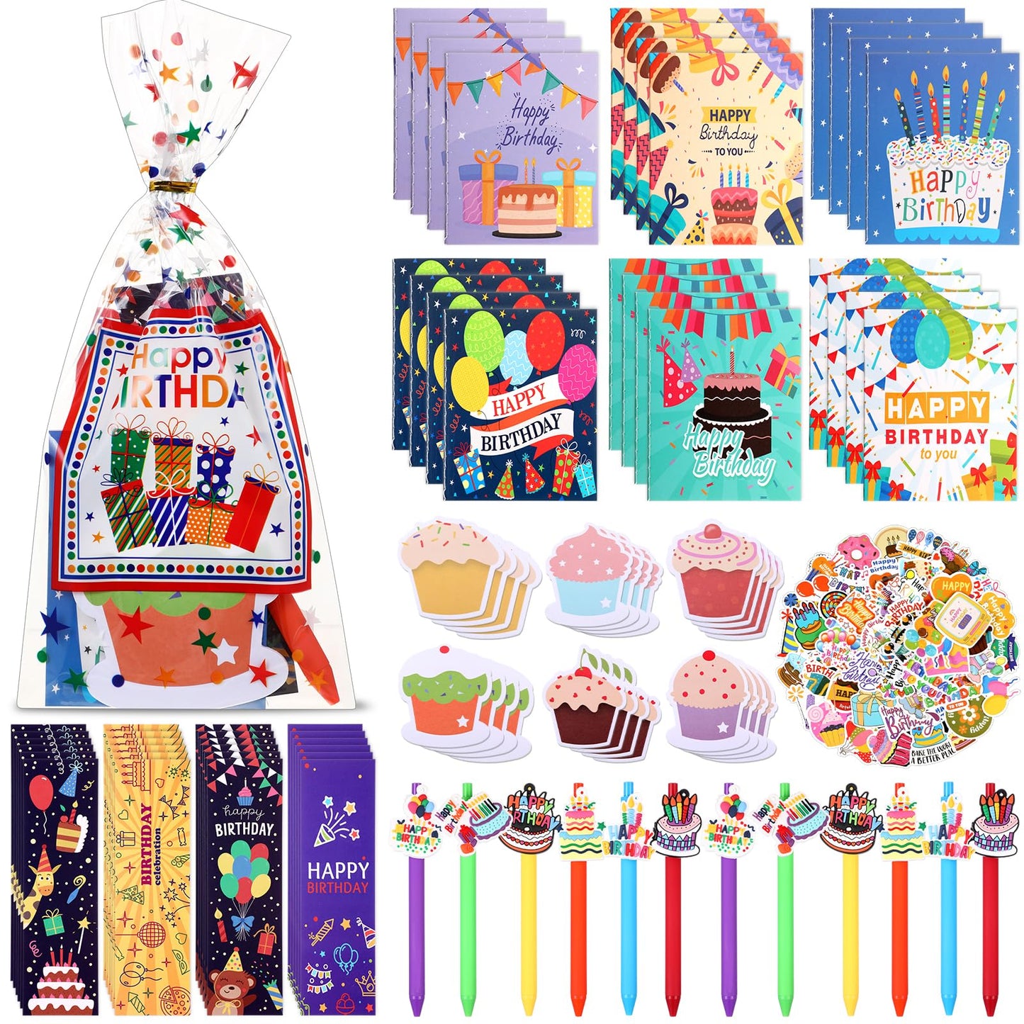 Saypacck 194 Pcs Birthday Return Gifts Birthday Classroom Stationery Party Favors Includes Notebook Ballpoint Pen Bookmark Sticky Notes Goodie Bag Stuffers Gifts School Student Rewards Prize