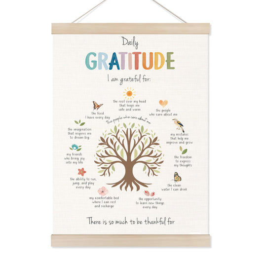 Koesus Daily Gratitude Mental Health Wall Art Poster Hanger Frame 12x16 Inch, Growth Mindset Positive Canvas Pictures Prints Framed Wall Decor for Classroom Therapy School Counselor Office