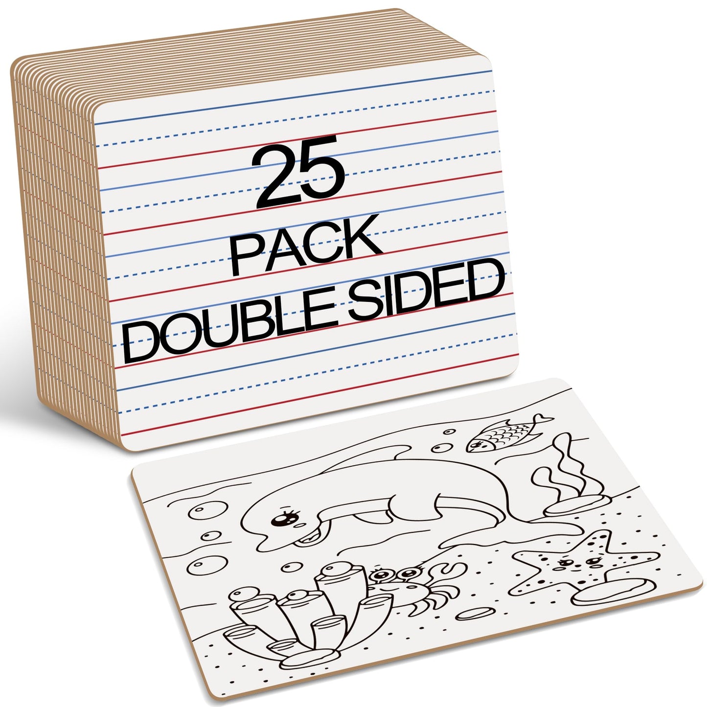 Dry Erase Boards 25 Pack, Double Sided Small Whiteboards with Lines for Kids, Students, Teacher & Classroom Pack, 9"x12" Mini Individual White Boards Lined for Writing Math English Practice