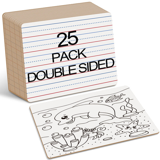 Dry Erase Boards 25 Pack, Double Sided Small Whiteboards with Lines for Kids, Students, Teacher & Classroom Pack, 9"x12" Mini Individual White Boards Lined for Writing Math English Practice
