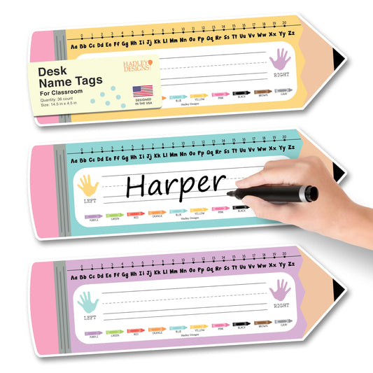 Hadley Designs Desk Name Tags for Classroom –25 Student Name Tags for Desks, 13x3 Name Plates for Classroom Decor, Teacher Supplies, Boho Nametags, 1st-3rd Grade Kindergarten Preschool Must Haves