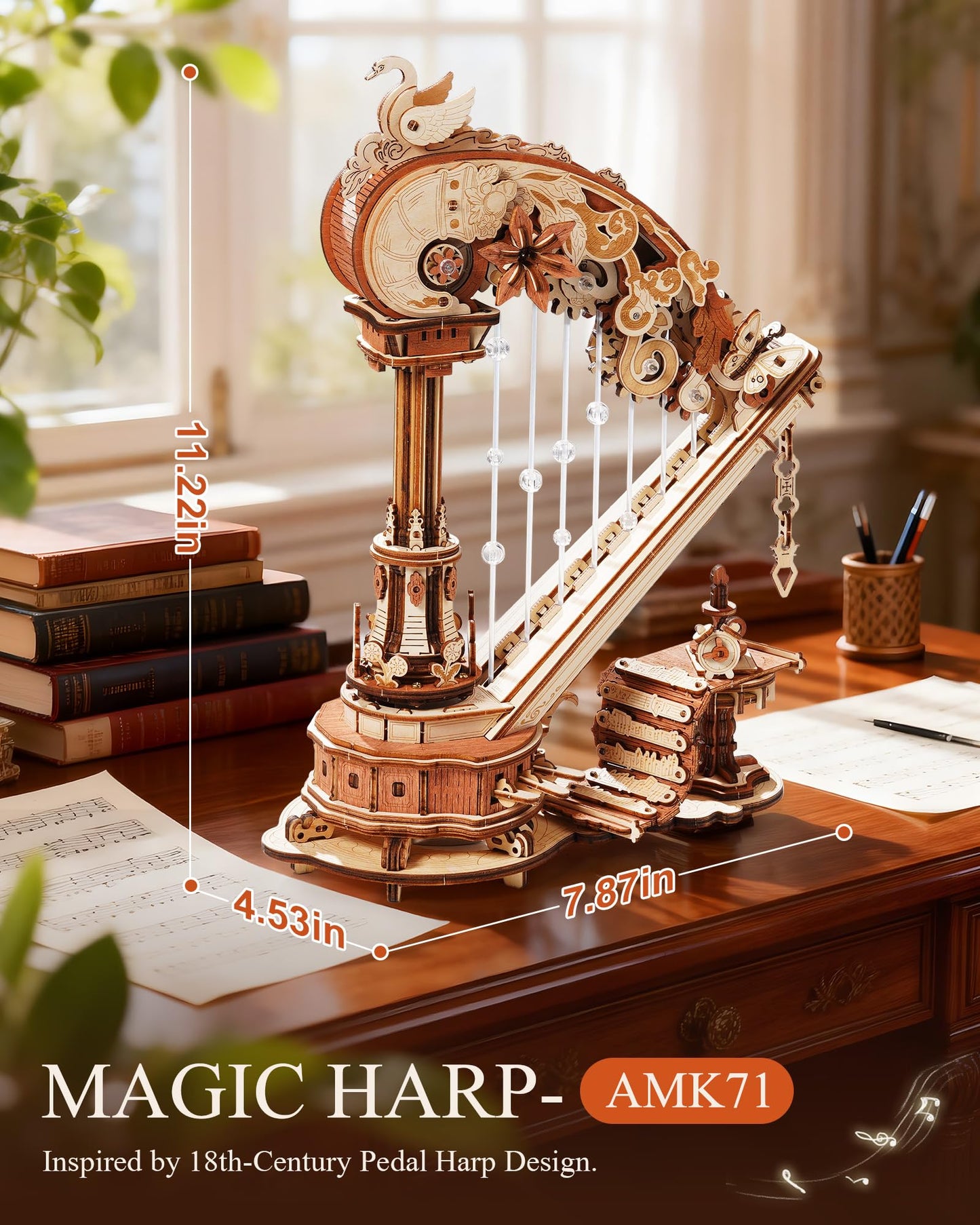 ROKR 3D Wooden Puzzles for Adults - Magic Harp Music Box, Mechanical Model Kit Self-Playing Musical Instrument, DIY Craft Kits, Home Decor & Birthday Gifts, Hobbies for Men Women