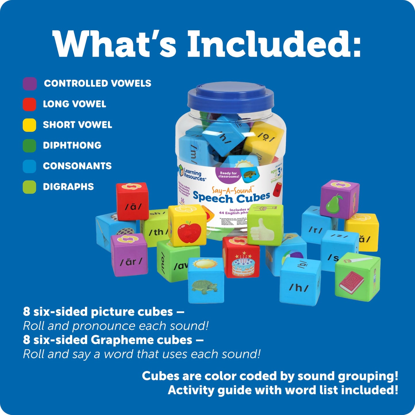 Learning Resources Say-a-Sound(TM) Speech Cubes, Preschool Learning Activities, ABC Flash Cards, Speech Therapy Toys, Gifts For Kids, Ages 3+, 16 Pieces