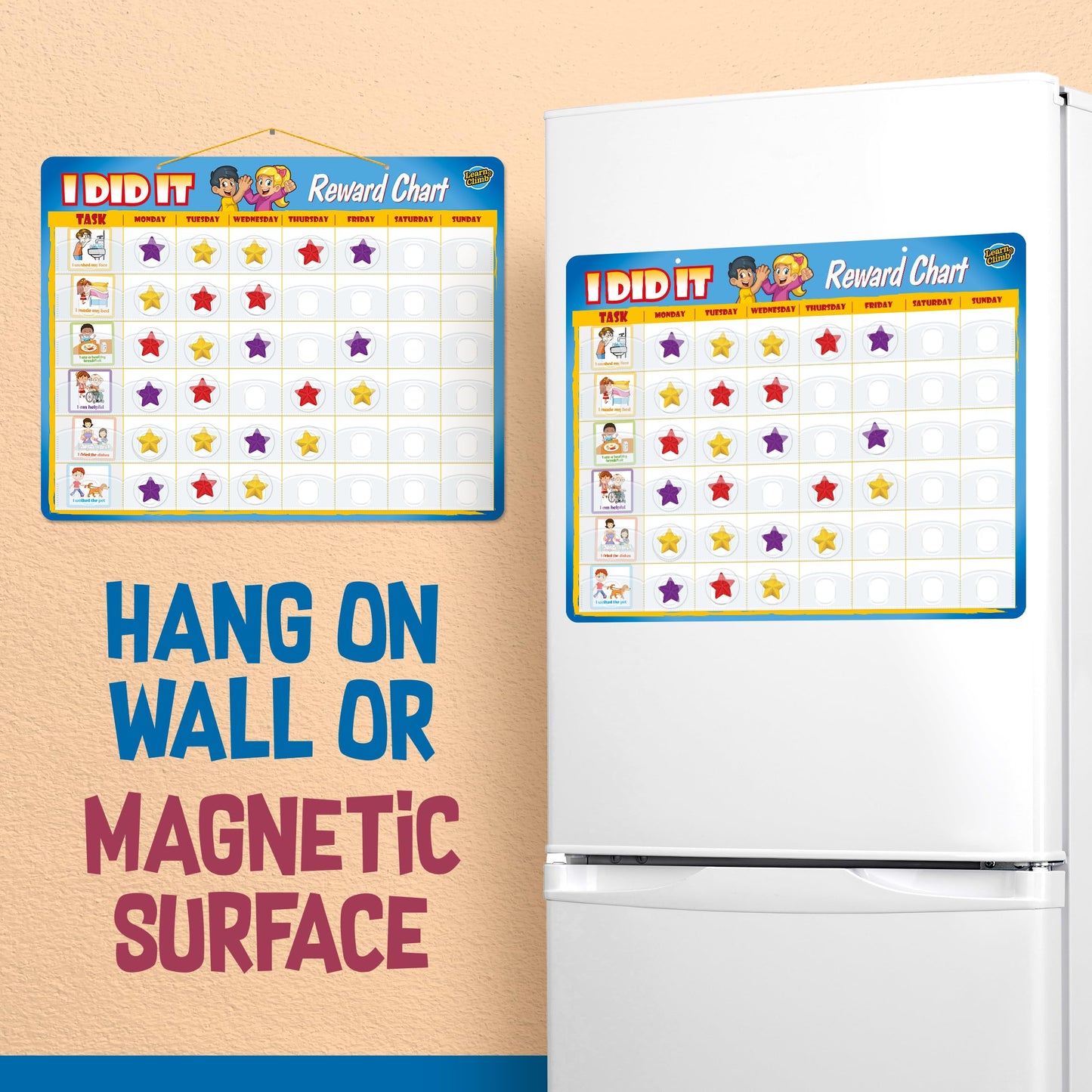 Kids Responsibility Chart Board with Magnets, 63 Chores, Potty Train Tasks, Multiple Children (Pocket)
