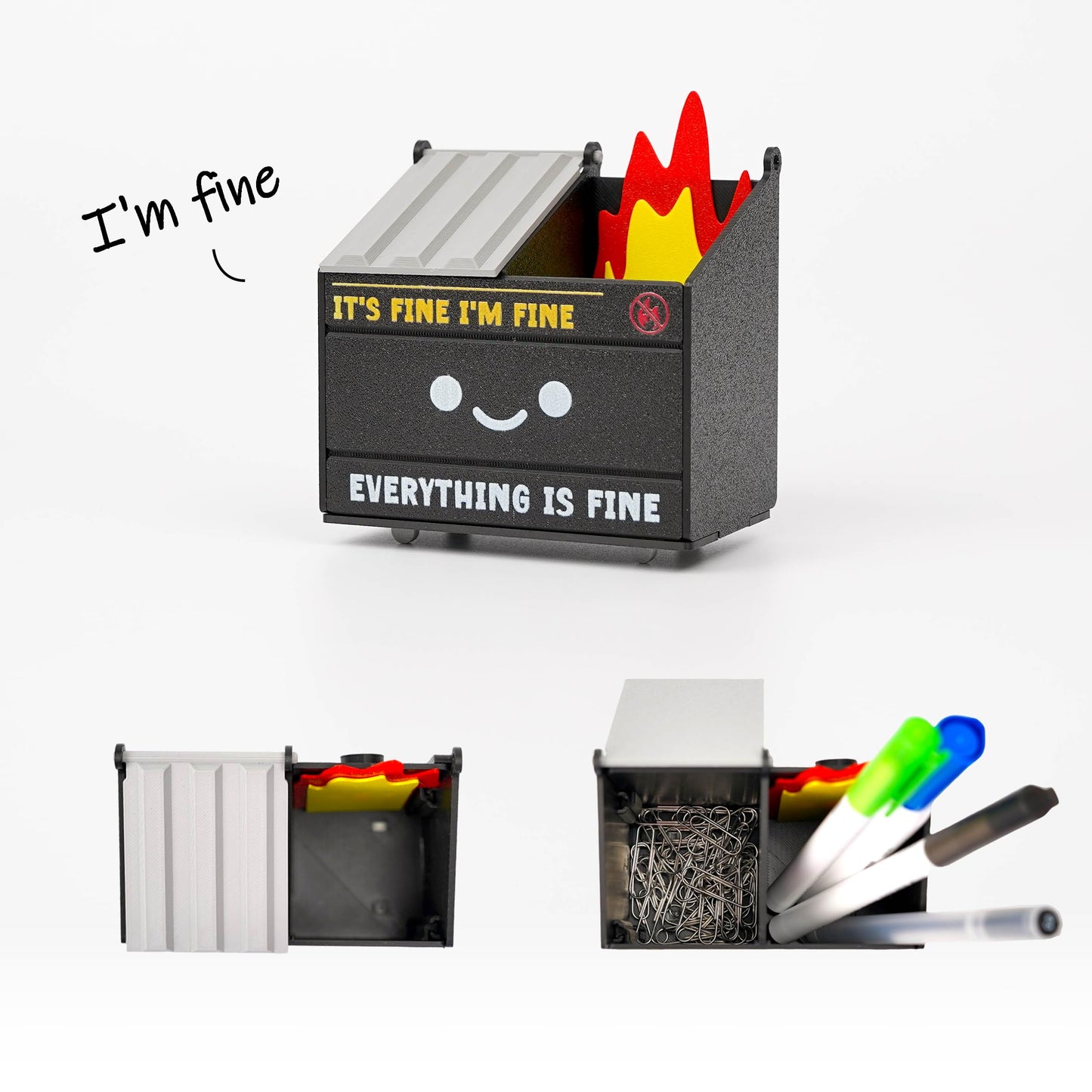 Tian Zhun Dumpster Fire Magnetic Pen Holder Funny Black Magnetic Pencil Holder Magnetic Locker Organizer for Refrigerator Whiteboard Home Office Hospital Marker pen storage