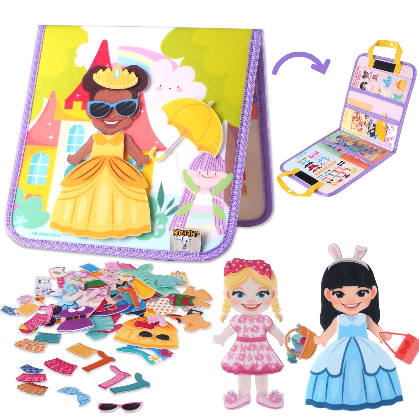 CHEFAN Felt Dress-Up Dolls Set, Pretend Play Dress Up Game with Felt Board, Outfit and Accessory Pieces, Preschool Graduation Gift for Girls Age 3+