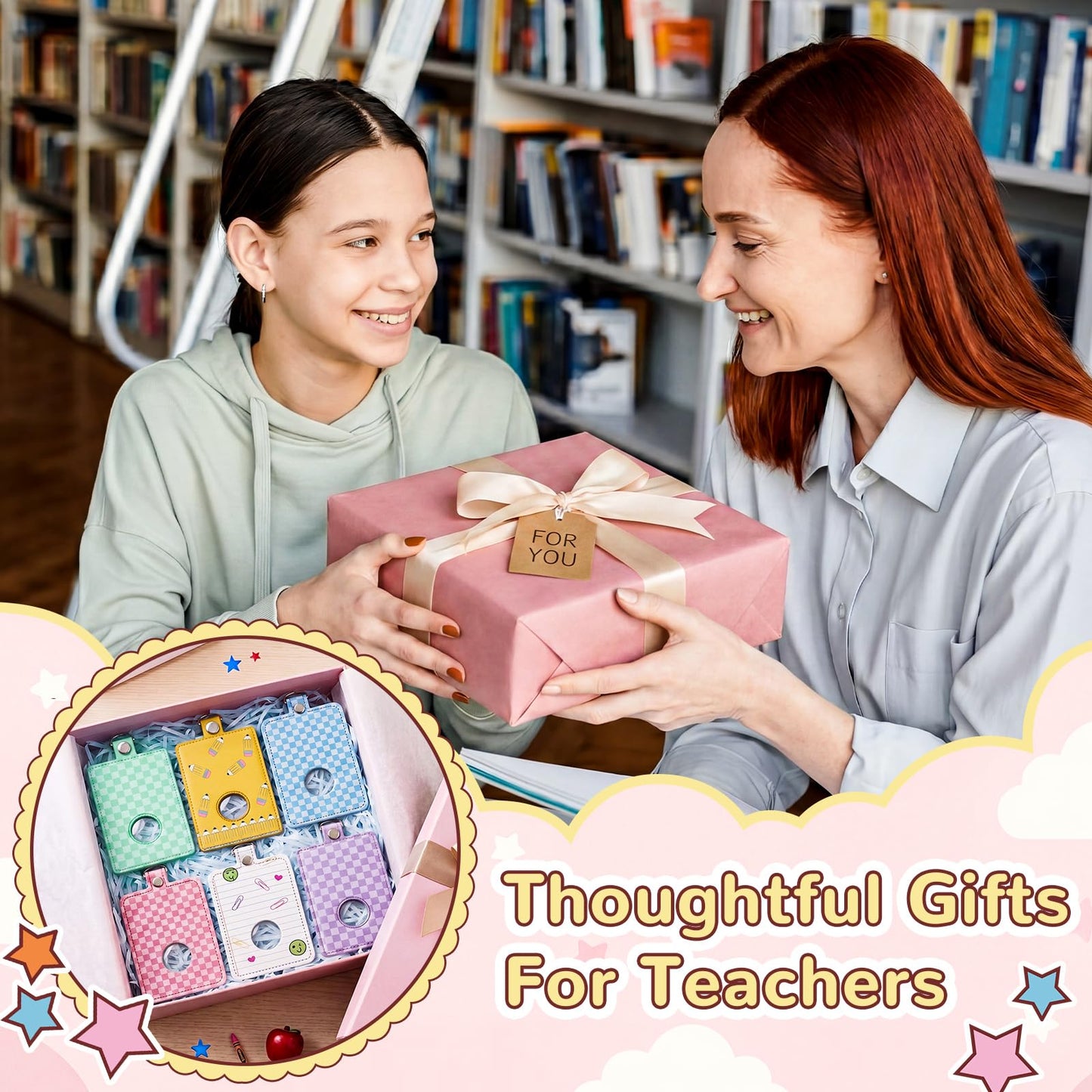 Gueevin 6 Pcs Teacher Alarm Badge Holder 4.2x2.8 Inch Checkerboard Alarm ID Badge Holder for Teachers Educator Staff School Teacher Appreciation Gift