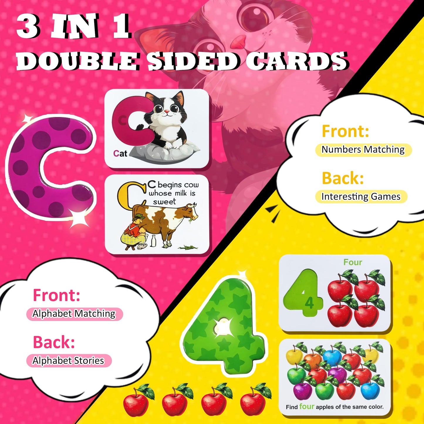Magnetic Numbers and Alphabets Flash Cards Set - ABC Letters and Numbers Animal Pattern Board Matching Puzzle Games for Group Play, Montessori Educational Toys for Preschool Kids Age 3 4 5 Years