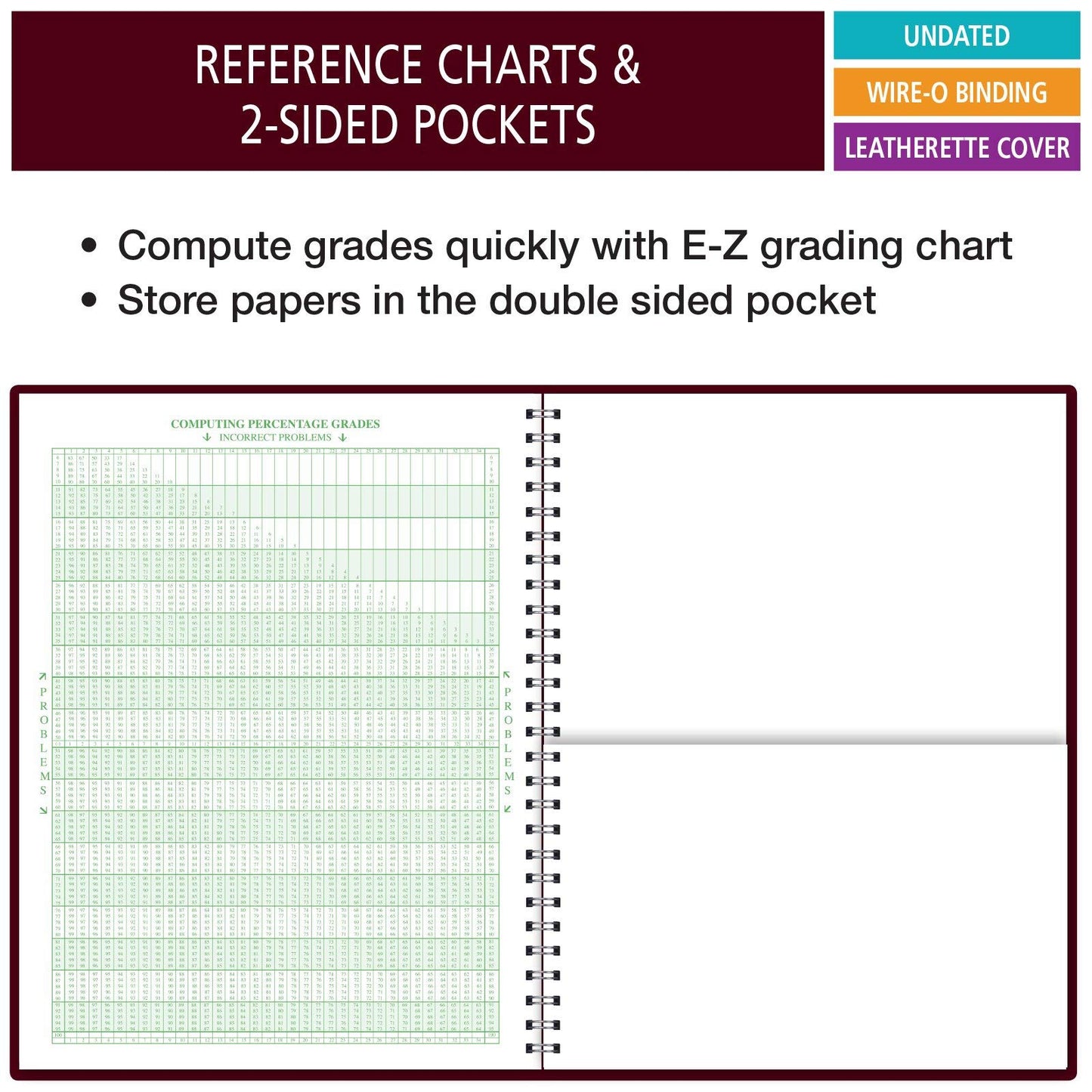 Class Record Book for 9-10 Weeks. 35 Names. Larger Grade Recording Squares. (R1035)