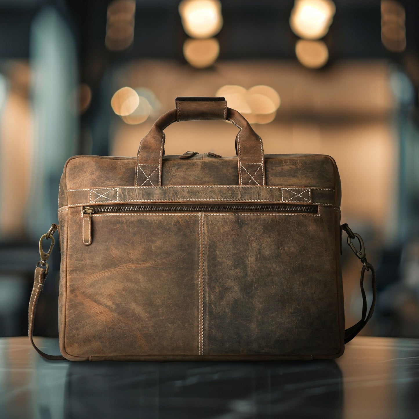 LEATHER VILLAGE 16" Leather Laptop Messenger Briefcase Bag for Men-Leather Satchel for Travel and Office Shoulder Bag- Rustic Brown