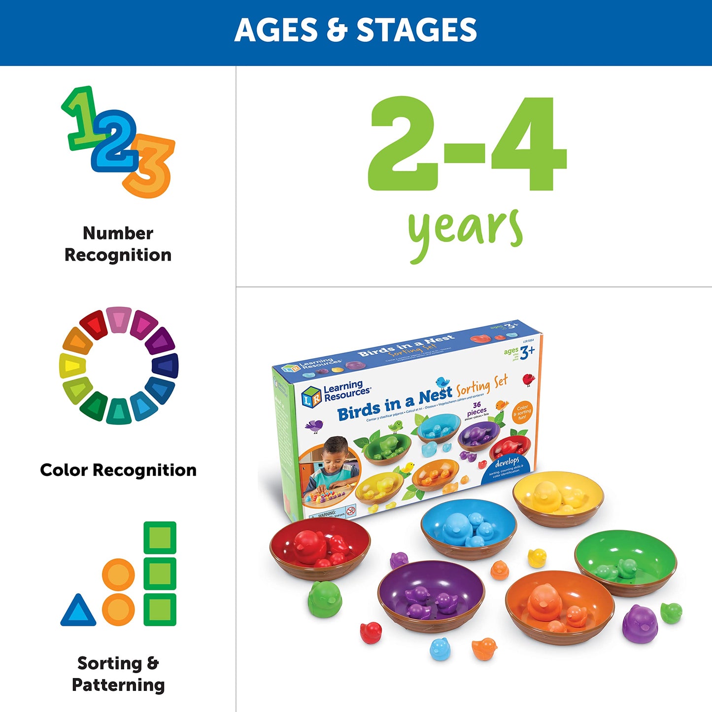 Learning Resources Birds in a Nest Sorting Set - 36 Pieces, Ages 3+ Toddler Learning Toys, Educational Toys for Toddlers