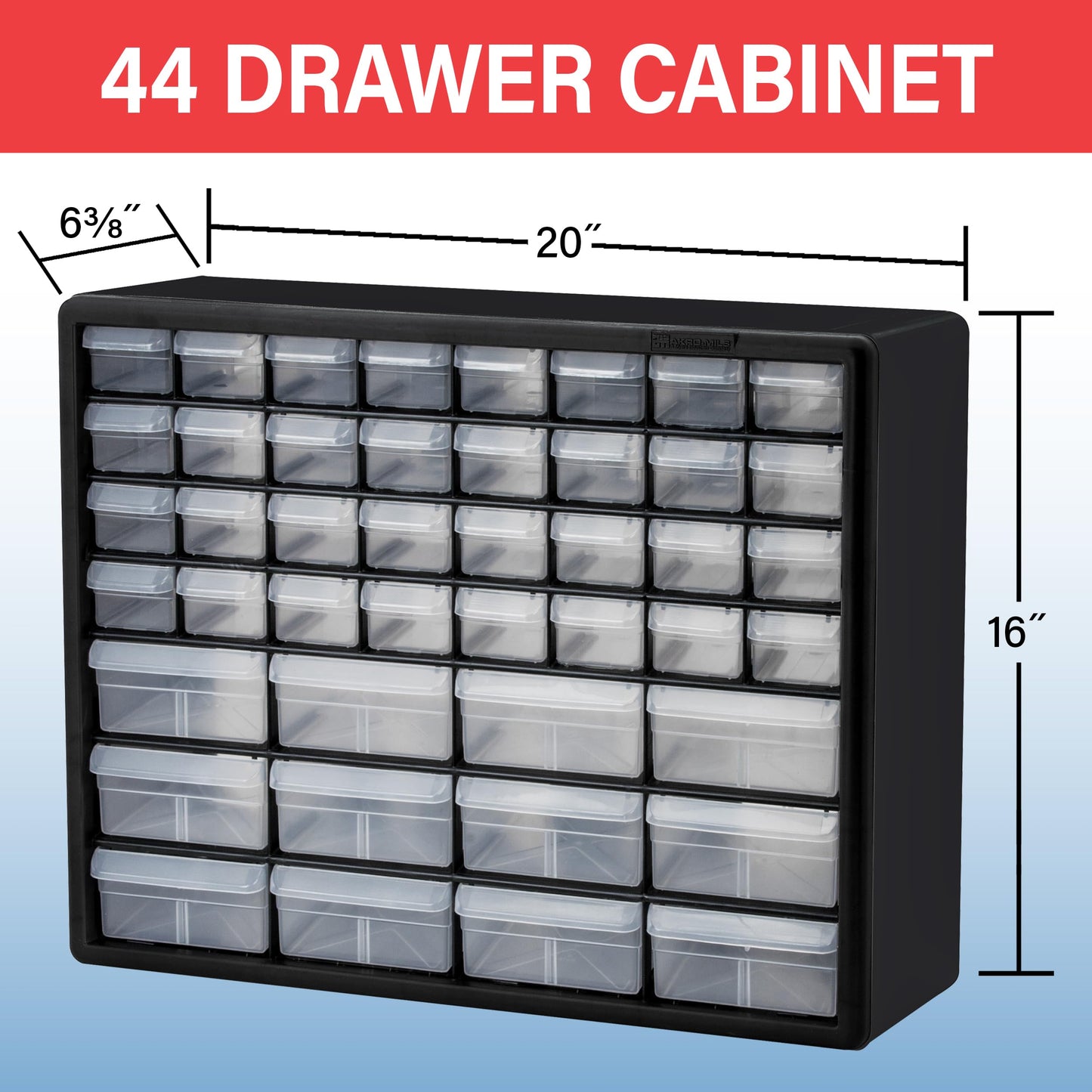 Akro-Mils 44-Drawer Plastic Drawer Storage Cabinet for Garage Organization, Bead Organizer, Building Bricks Storage, Teacher Toolbox, Makeup Organizer, 20" W x 6" D x 16" H, 10144 White