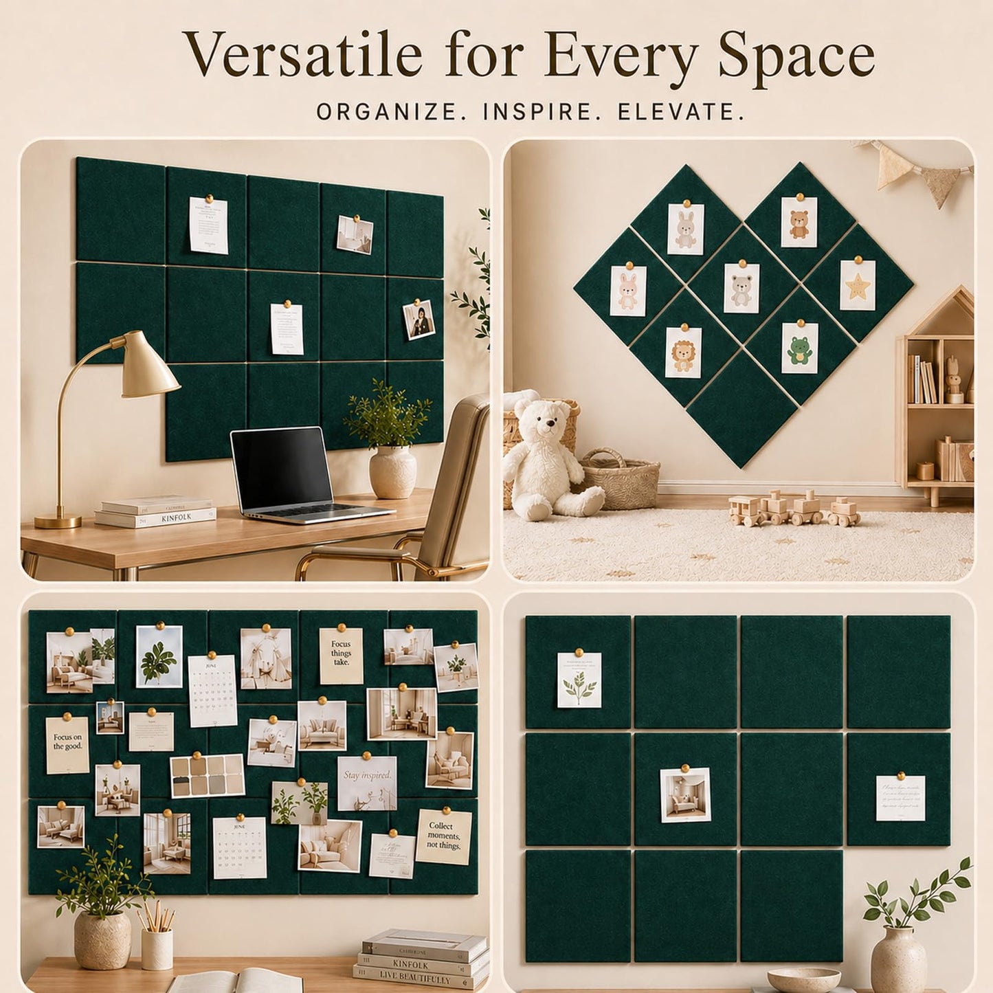 Baysola Felt Bulletin Board Panels 48 x 36 Inch Self Adhesive Wall Tiles Cork Board Alternative for Office Classroom Photos Notes 12 Pack