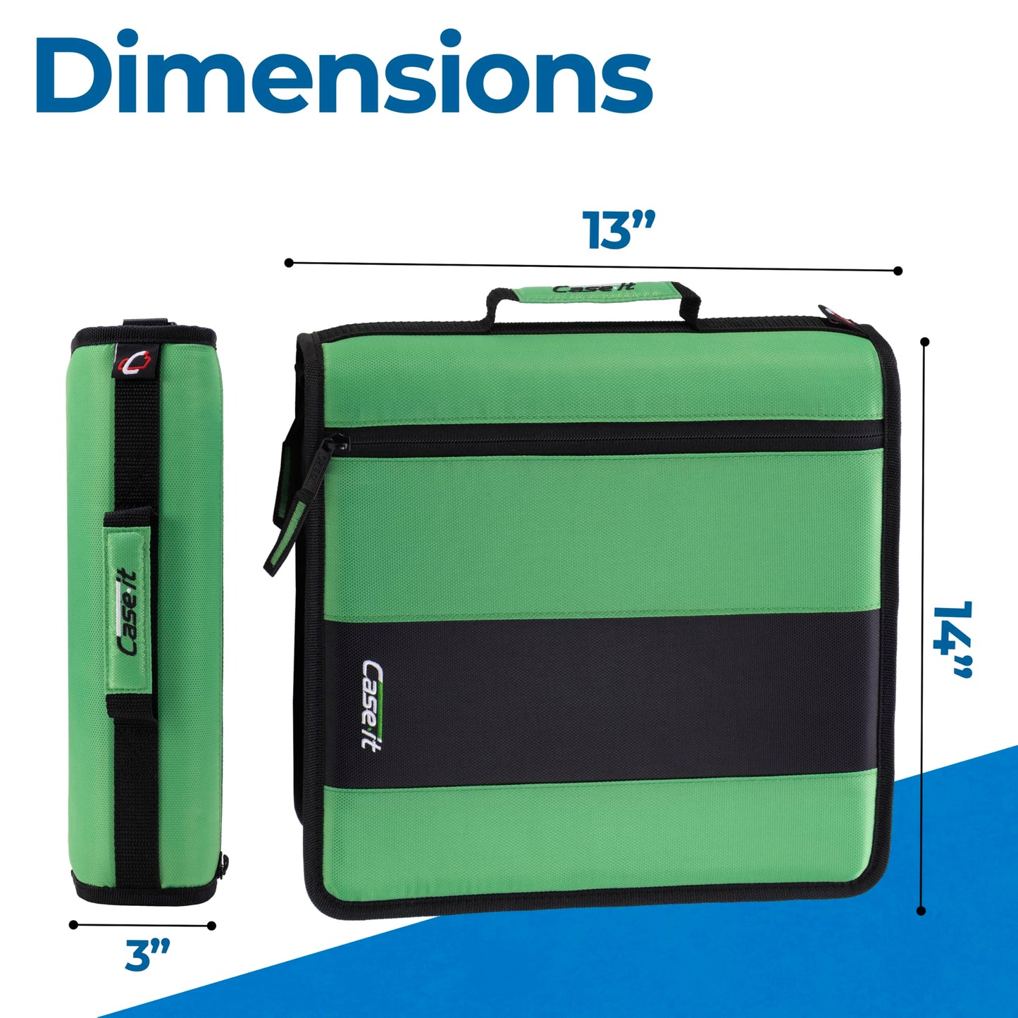 Case-it Classic Zipper Binder | 2-Inch O-Rings, 350 Sheet Capacity, Multiple Storage Pockets & Shoulder Strap | School & Office Organizer | D-251 Canopy Green