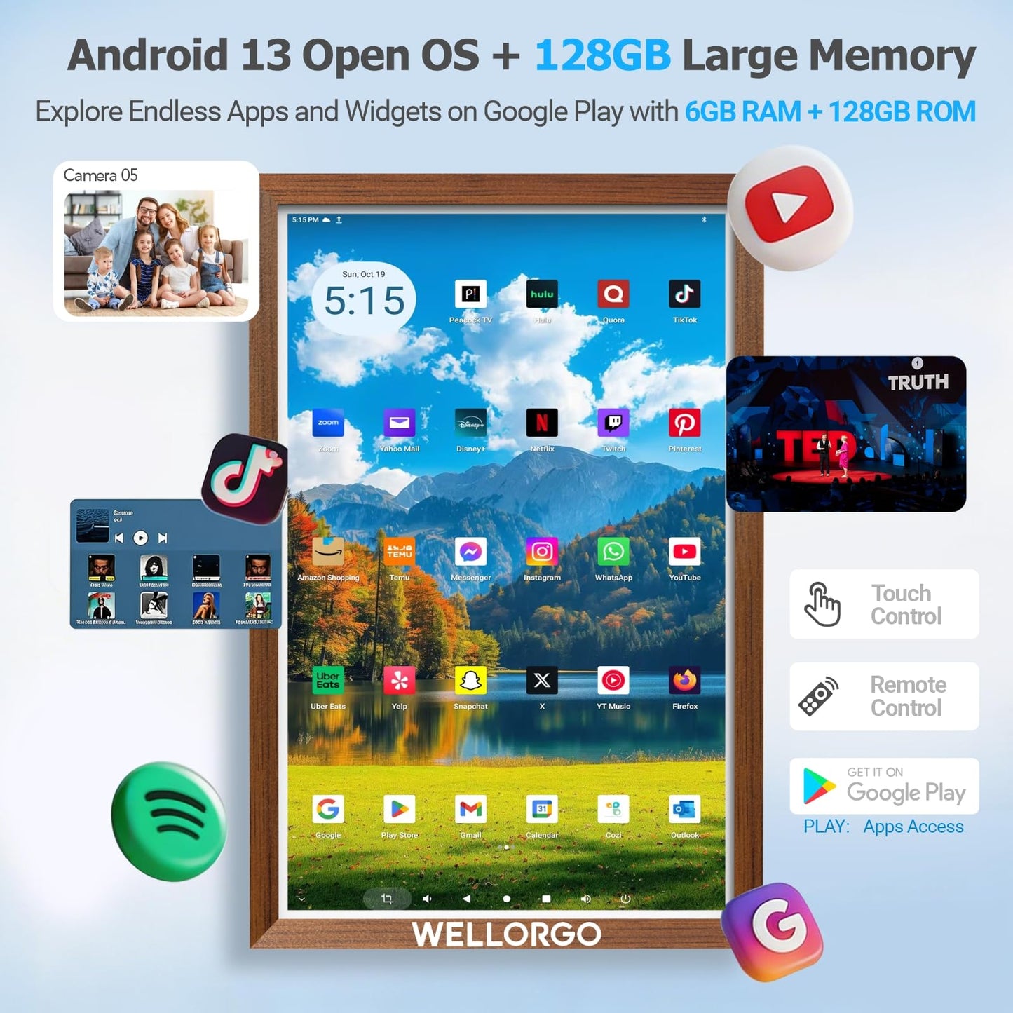 Wellorgo 24" Digital Calendar, Electronic Smart Calendar for wall, Family Daily Planner/Chores Chart for Kids, Touch Screen with Remote, Streaming Apps Available, Adjustable Wall Mount & Picture Frame