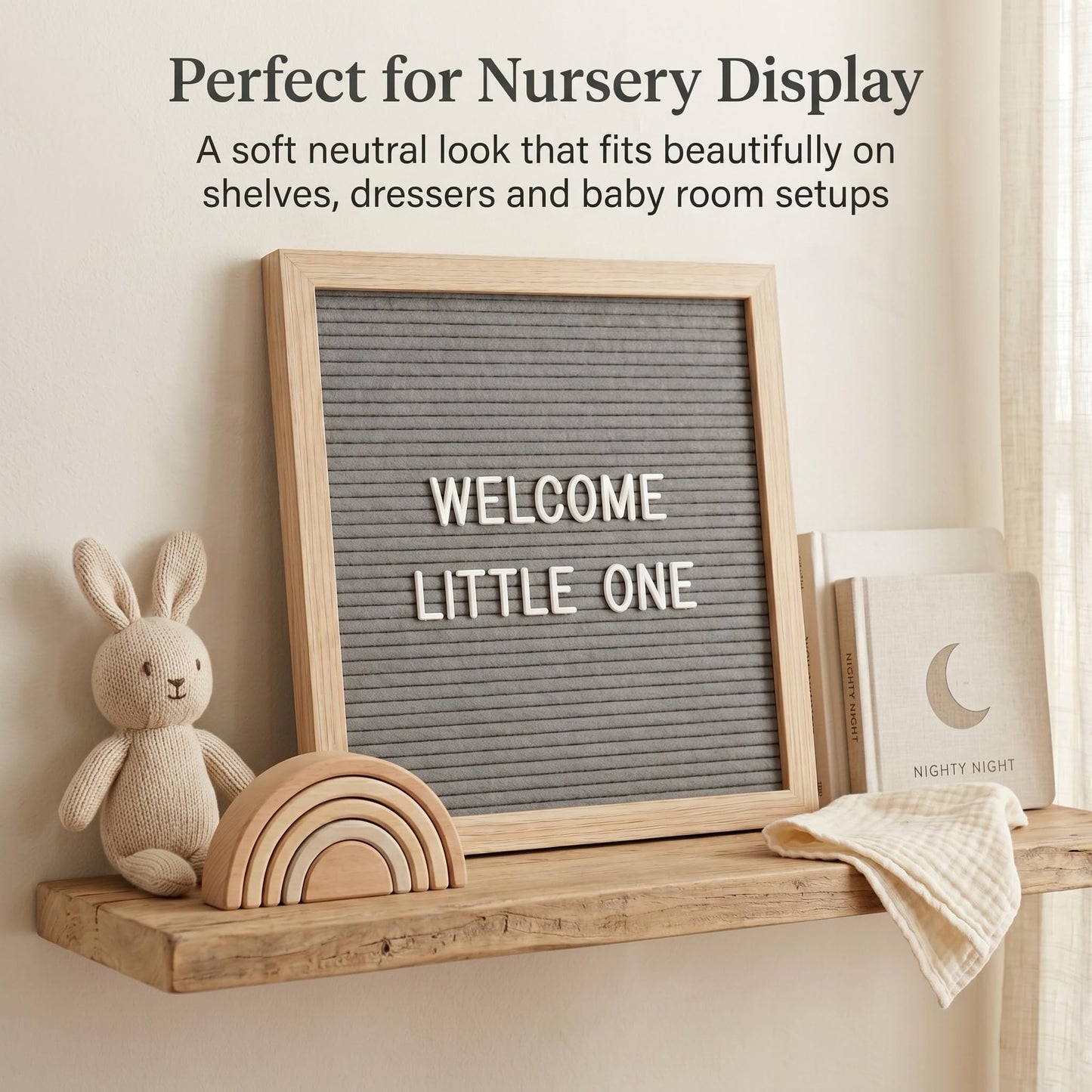 C CRYSTAL LEMON Felt Letter Board 10x10 Inch Gray – 336 Letters Numbers & Symbols – Changeable Message Board with Wooden Frame, Wall Mount or Stand