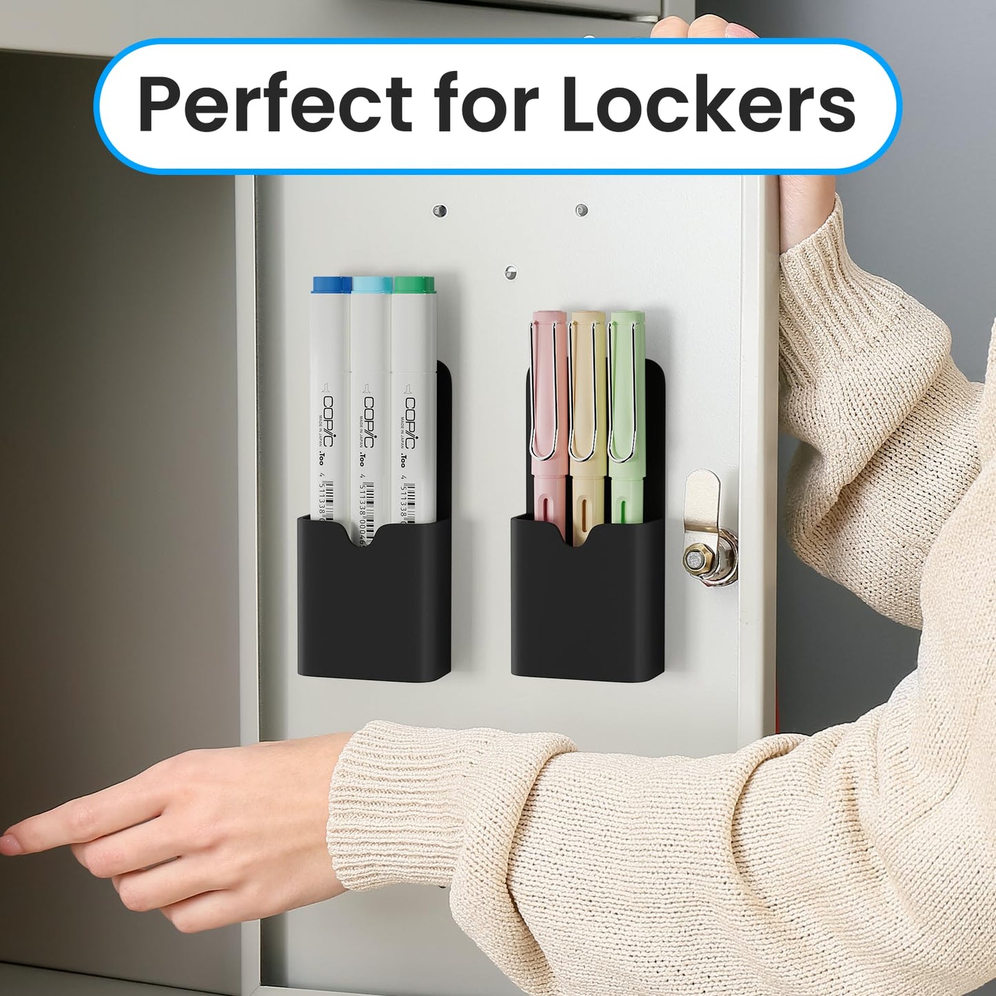 First-zgel 4 Pack Magnetic Marker Holder for Whiteboard, Wall Pen Cup Organizer for Dry Erase Markers, Pencils, Ideal for Classroom, Office, Refrigerator, and Locker (Black)