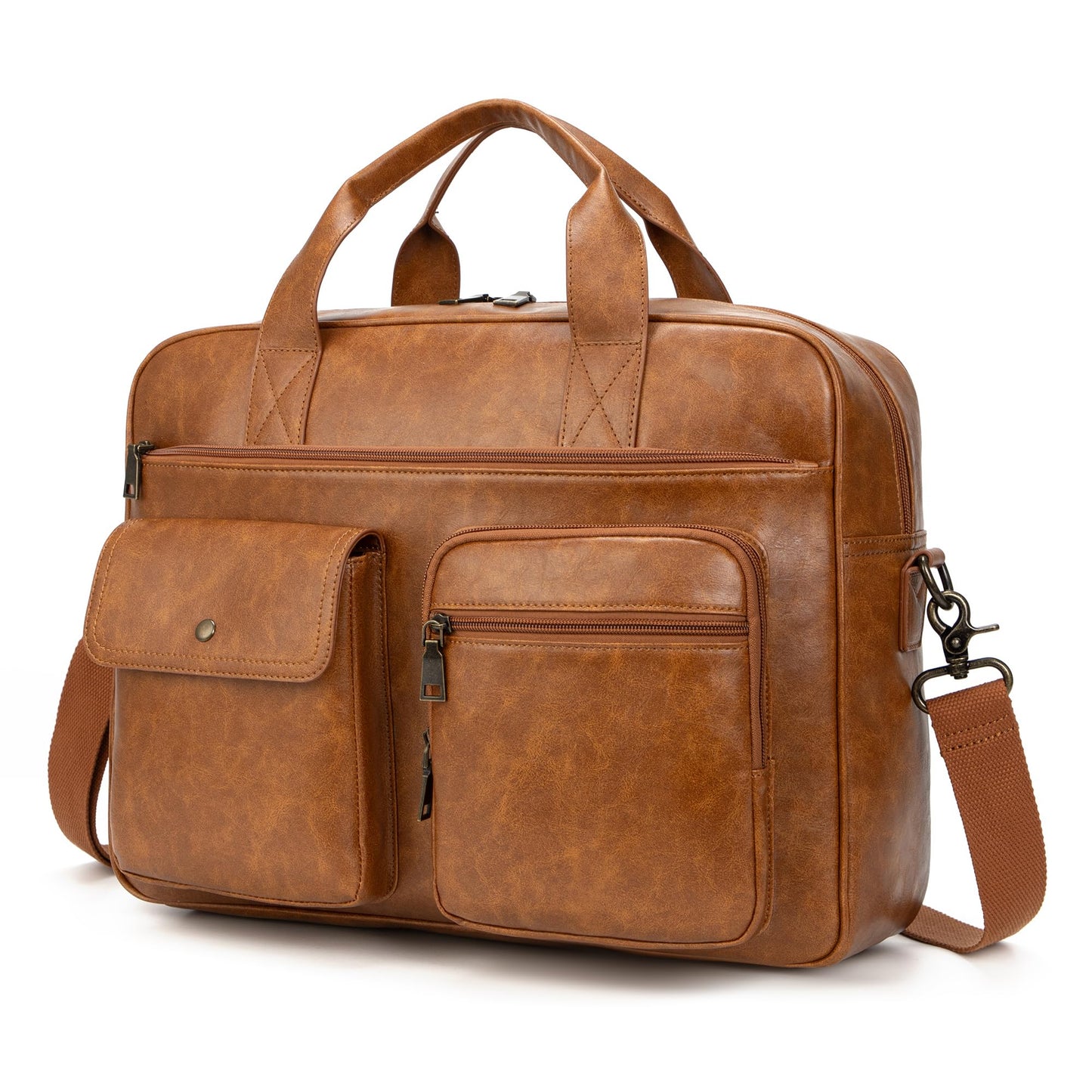 Yuni Sophy Briefcase for Men 15.6 Inch Laptop Messenger Bag Faux Leather Multi-Pocket Business Work Bag Waterproof Office Travel (Brown)