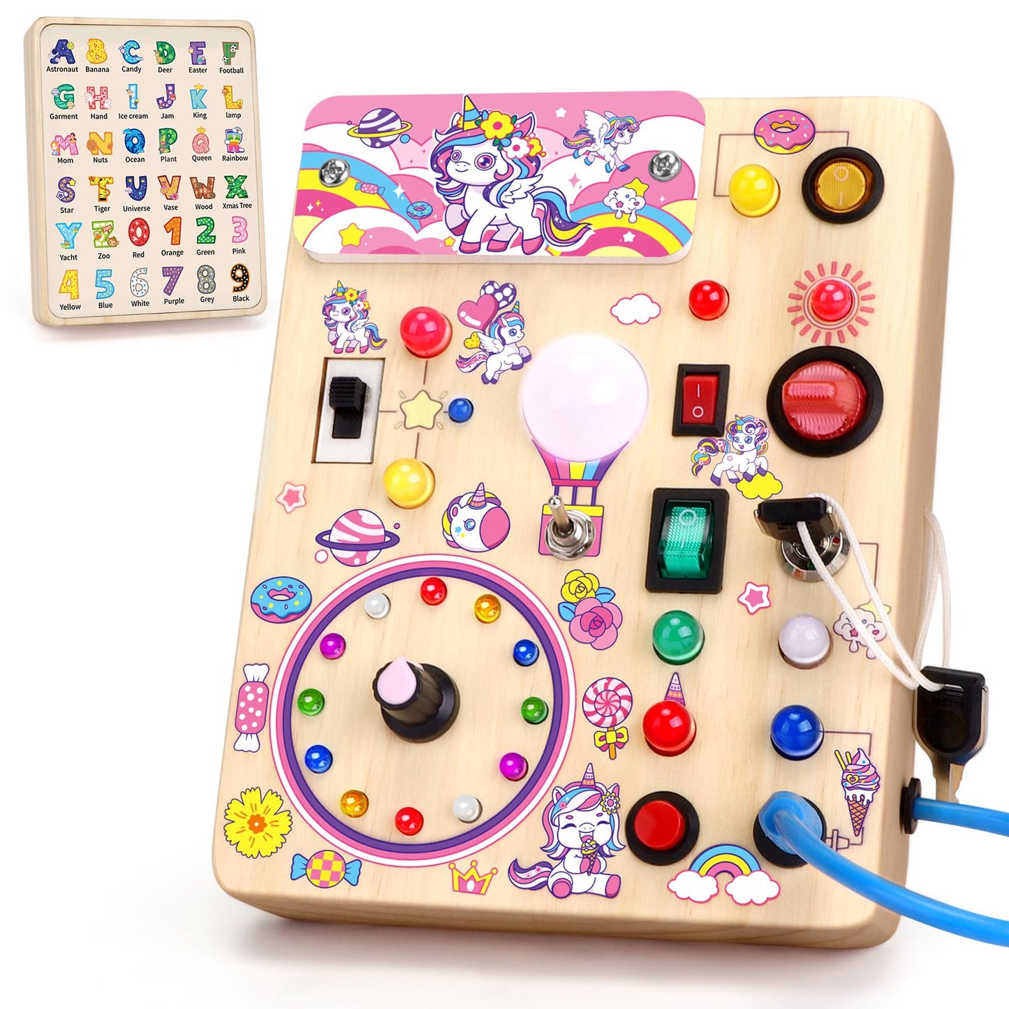 Grarain Busy Board for Toddlers - Montessori Educational Toy for 1-3 Year Old Boys & Girls | Travel-Friendly Sensory Learning Activity | Ideal for Kids with Autism(Unicorn Busy Board)