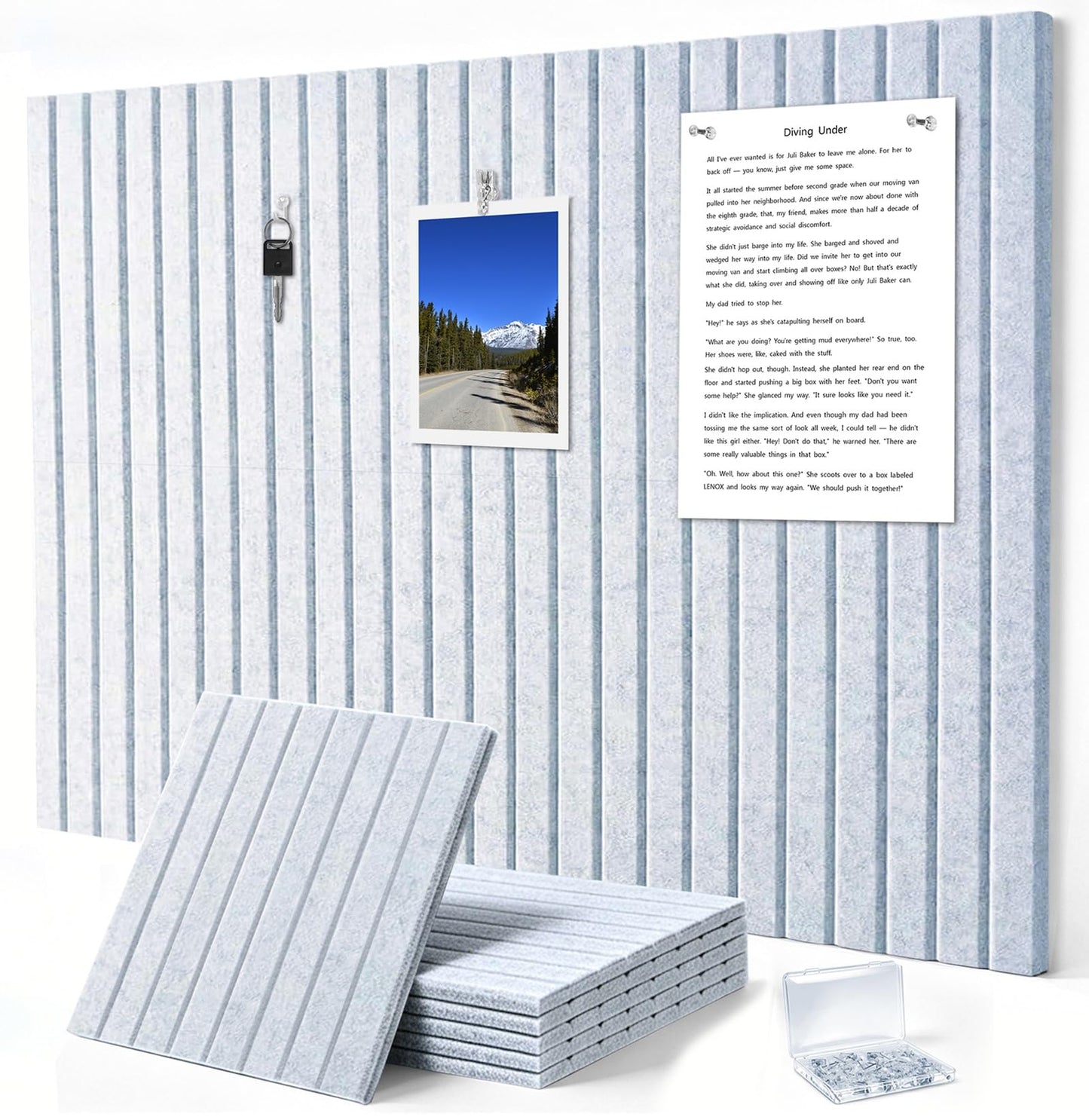 G Gamit 0.47" Thick Felt Pin Board 36"x24" Large Cork Board Alternative 6 Pack 11.81"x11.81"Felt Bulletin Board Wall Tiles Notice Board with 30 Pushpins for Home Office School(Fine-Silver Grey)