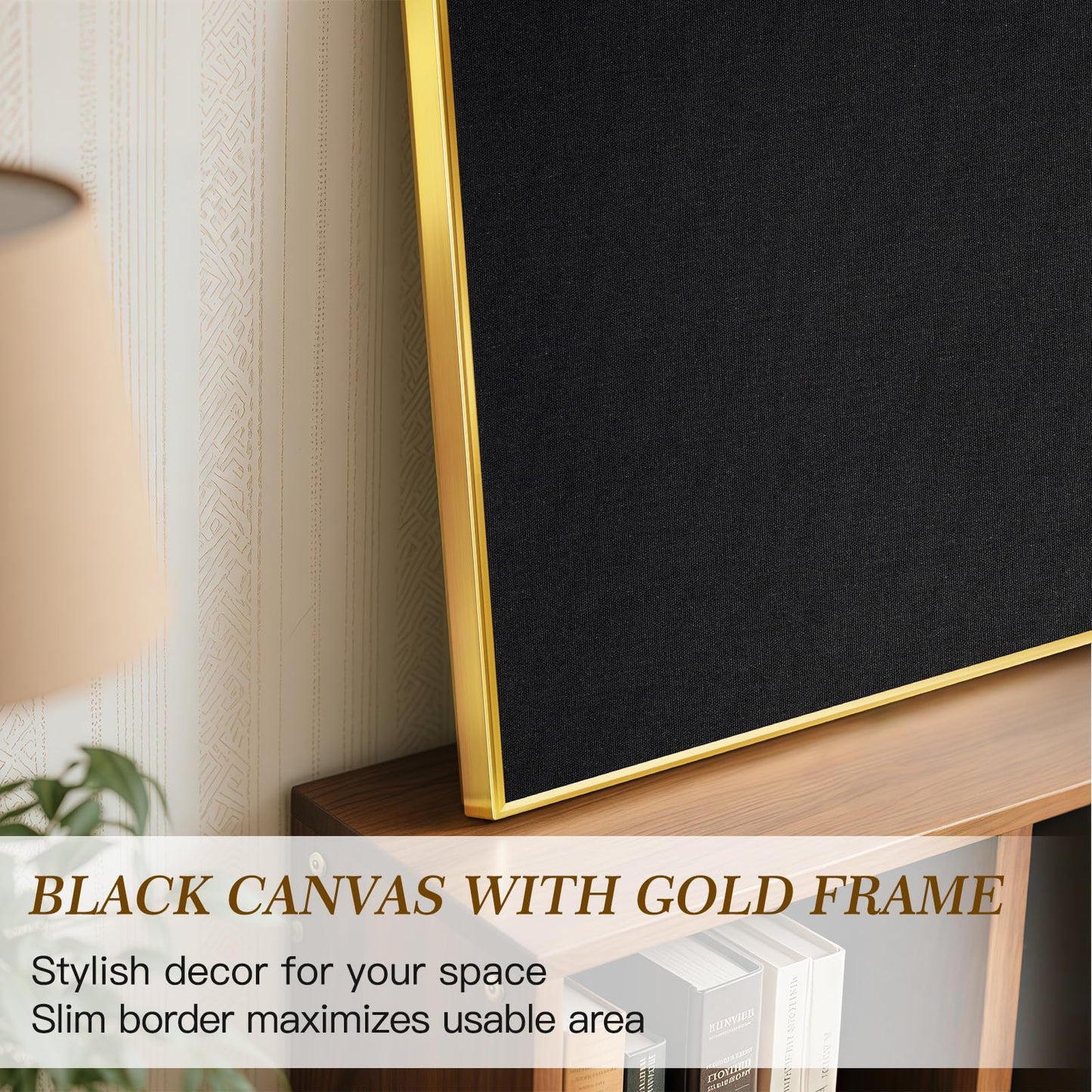 QUEENLINK Linen Bulletin Board 36" x 24", Black Fabric Pin Board with Gold Aluminum Frame, Decorative Vision Board for Home Office, Bedroom & Dorm Wall Decor, Includes 10 Push Pins