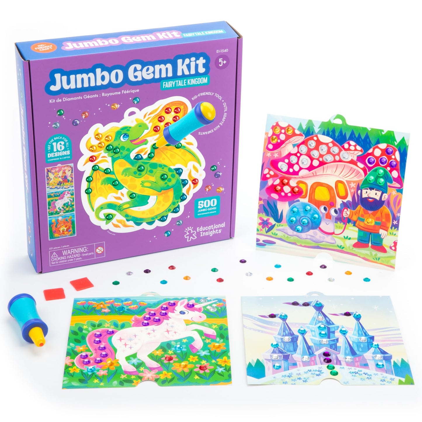 Educational Insights Jumbo Gem Kit - DIY Crafts for Kids Ages 4-8, Mess Free Toddler Arts and Crafts, Diamond Painting Kits for Kids 5-7, Beginner Paint By Gem Art Kits, Sticker Diamond Craft Kit