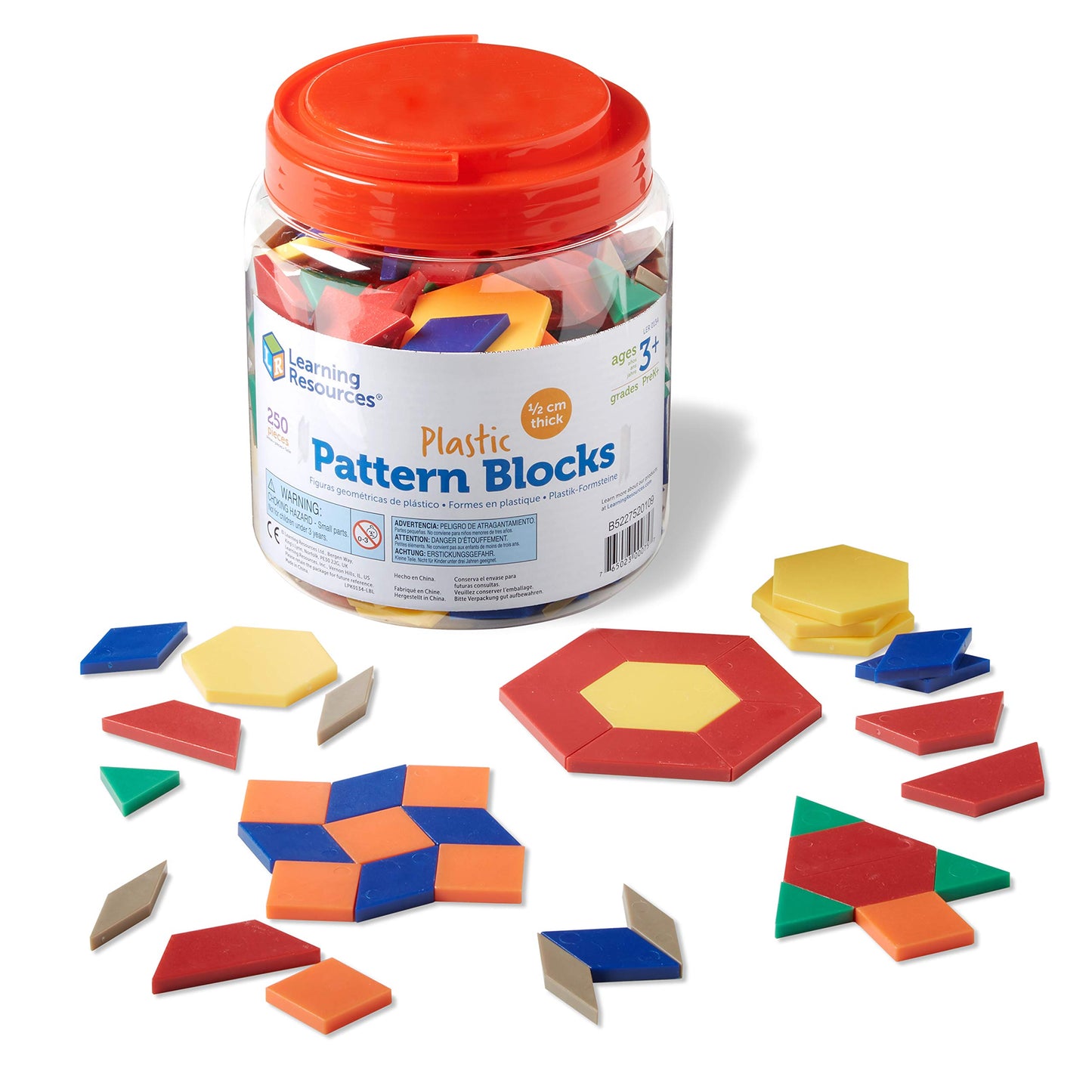 Learning Resources Plastic Pattern Blocks 250 Set - Classroom Must Haves, Math Teaching Tools, Homeschool Supplies, Math Manipulatives