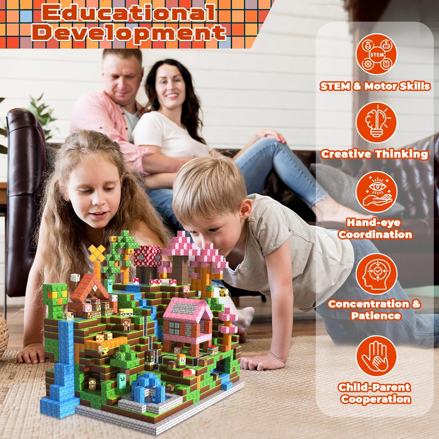 300 PCS Magnetic Blocks - Magnetic Building Block, Stacking Magnet Building Cubes for Kids, Magnetic Construction Toy for Boy Girl, STEM Montessori Sensory Toy Ages 3-12 Years Old Birthday Gift