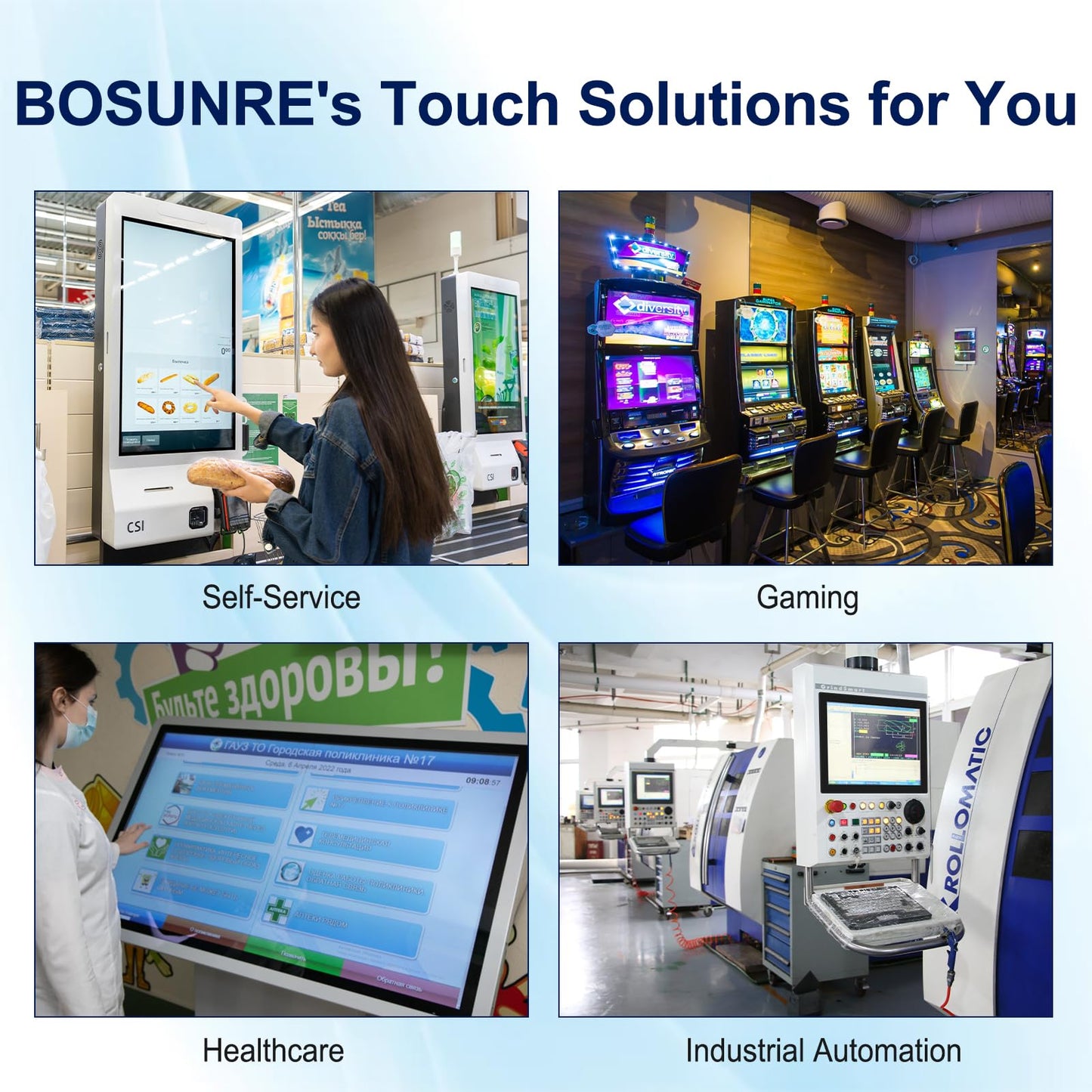 Bosunre 17 Inch Open Frame Design Touch Screen Monitor Display with VESA & Rear Mounting Bracket for Kiosk Industrial Automation Retail Self-Service