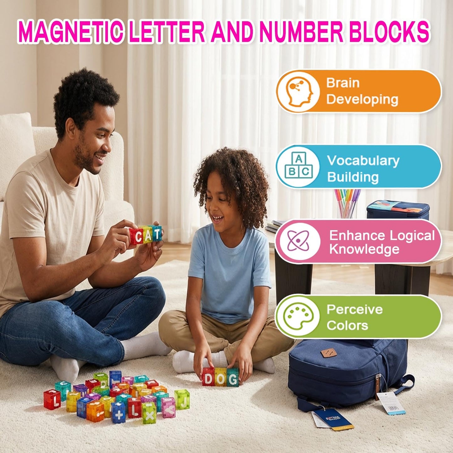 FSOUEHY Magnetic Letters and Numbers for Kids - 40 Piece Educational Alphabet Magnets Set with Premium Tin Case, Perfect for Toddlers Ages 3-8 Learning Spelling Reading Math on Fridge, Preschool Gift