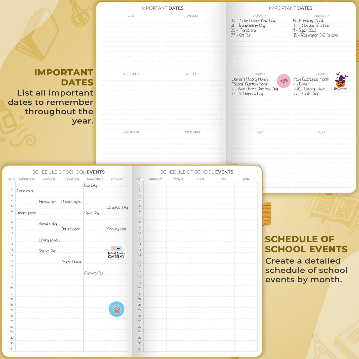 Clever Fox Teacher Planner – School Year Planner with Calendars & Lesson Plans – Teacher Plan Book for Classroom & Homeschool Organization - Undated, 7x10″, Hardcover (Amber Yellow)